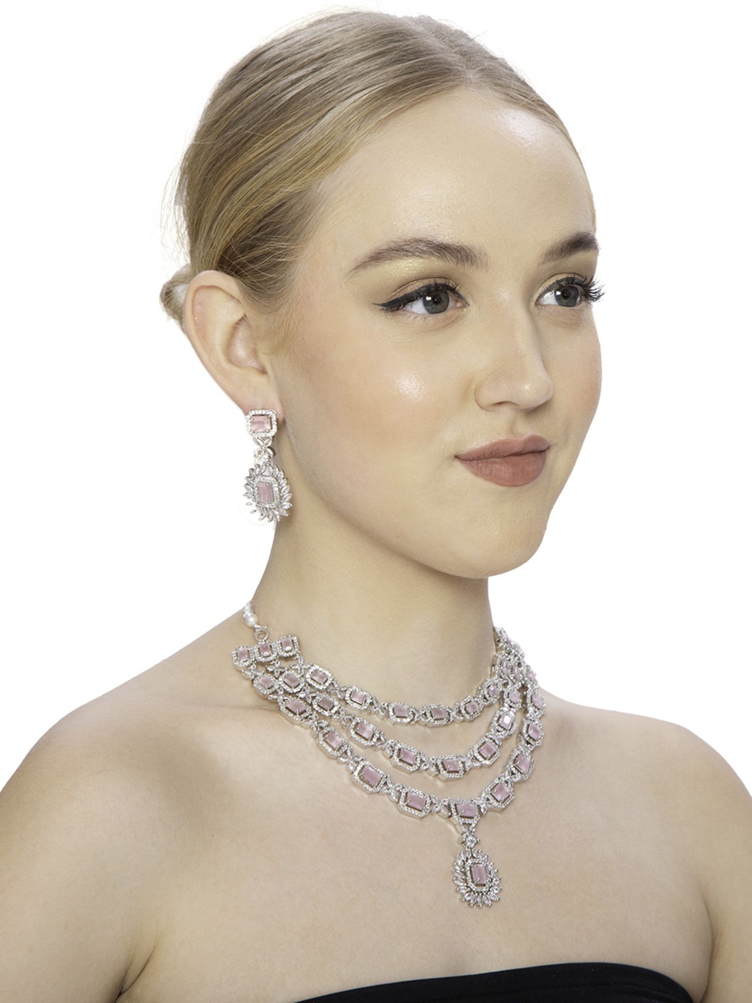 

Ladymania Silver-Plated AD-Studded Necklace and Earrings