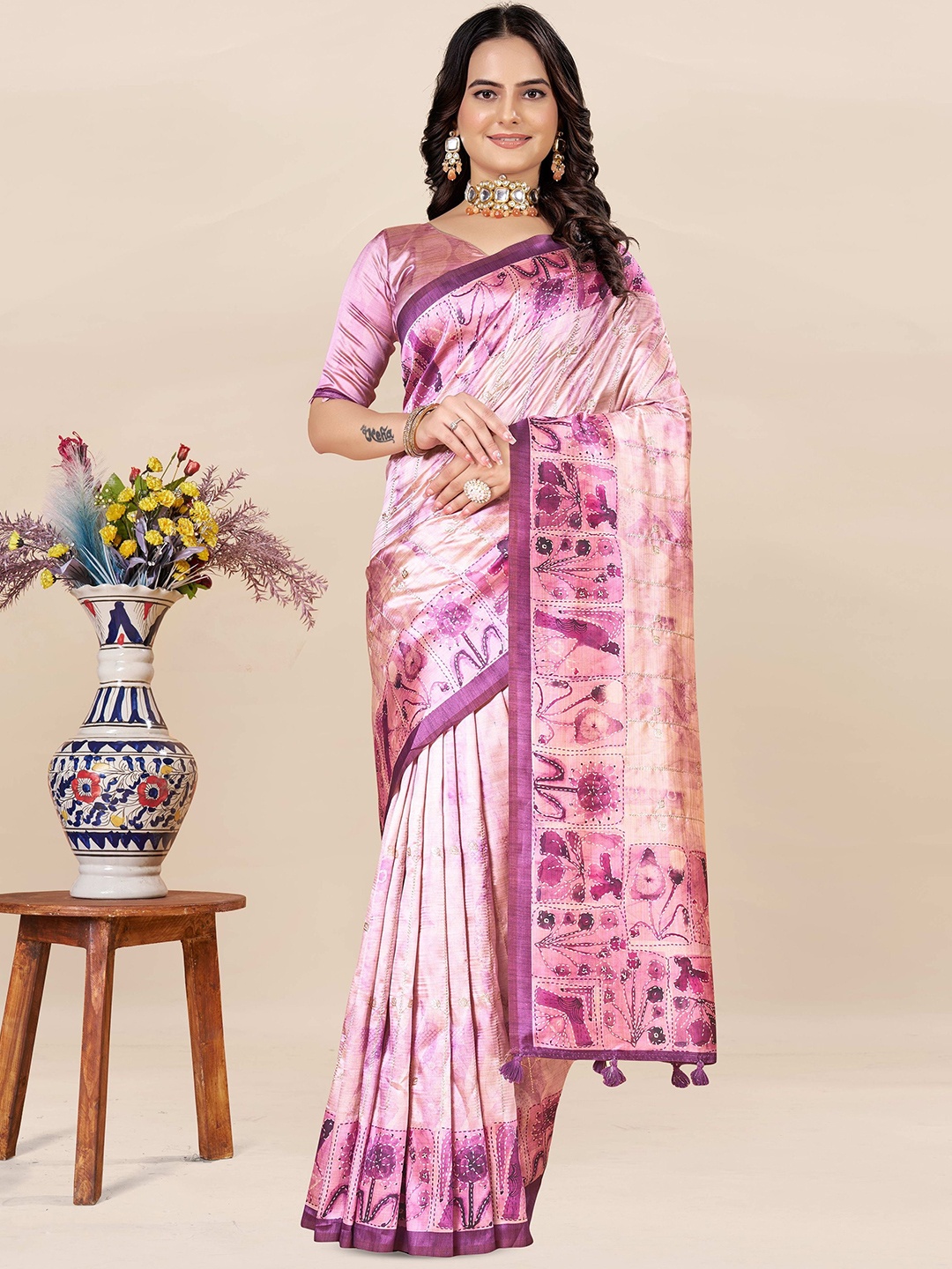 

ETHNIC TODAY Abstract Printed Saree, Purple