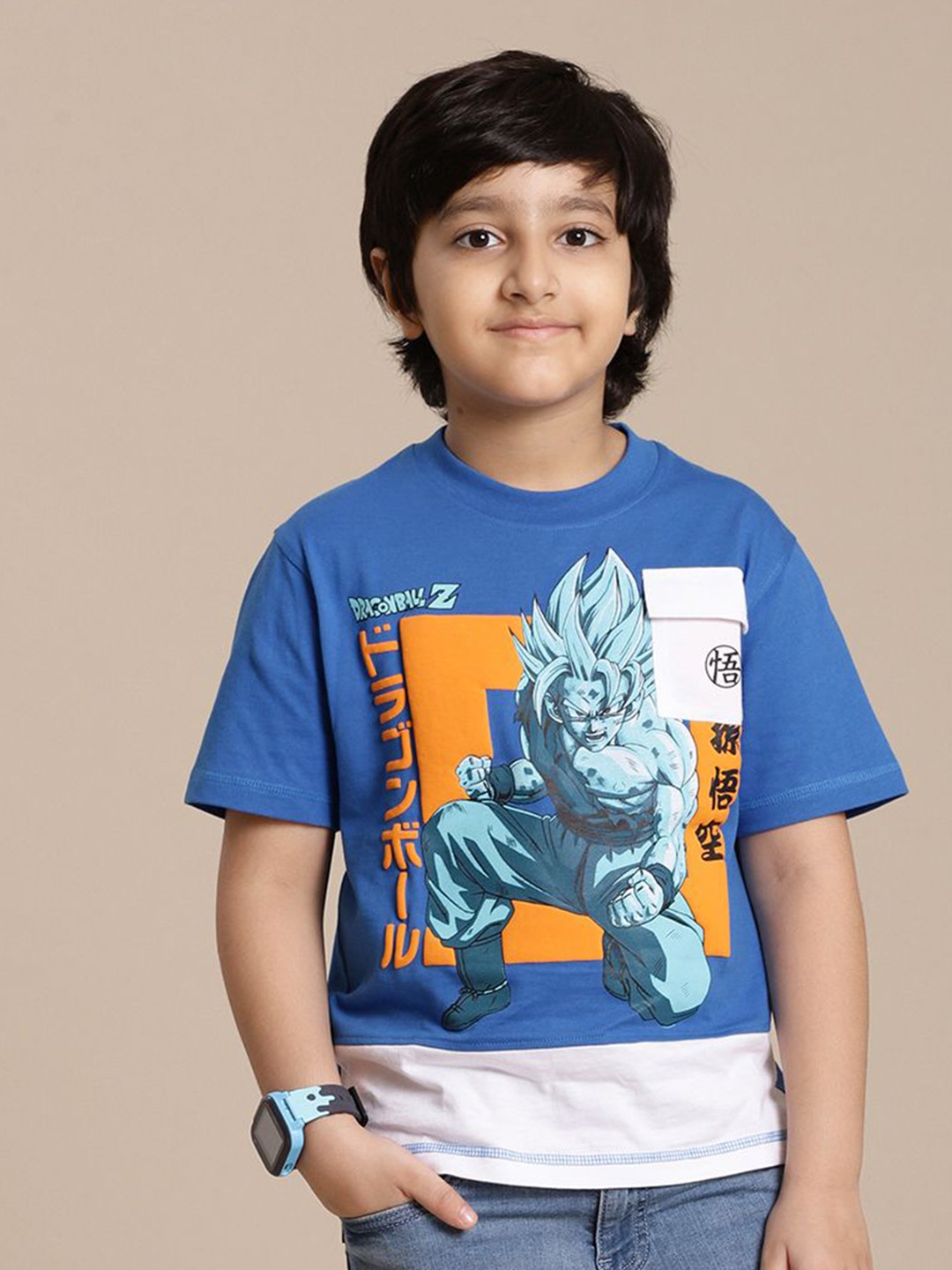 

Kids Ville Boys Dragon Ball Z Graphic Printed Round Neck Cotton T-shirt, Blue