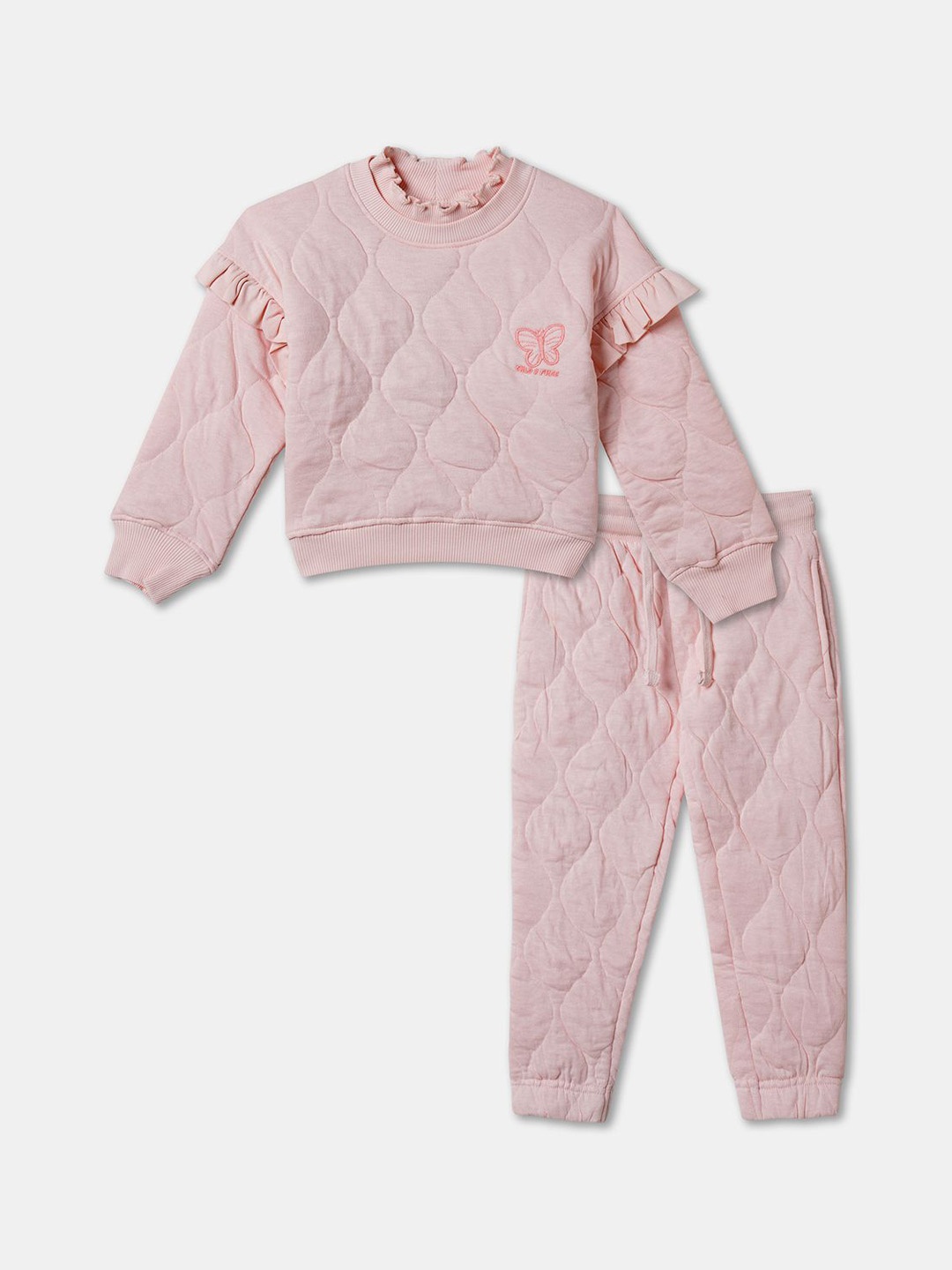 

R&B Infants Girls Self Design Round Neck Long Sleeves Clothing Set, Pink