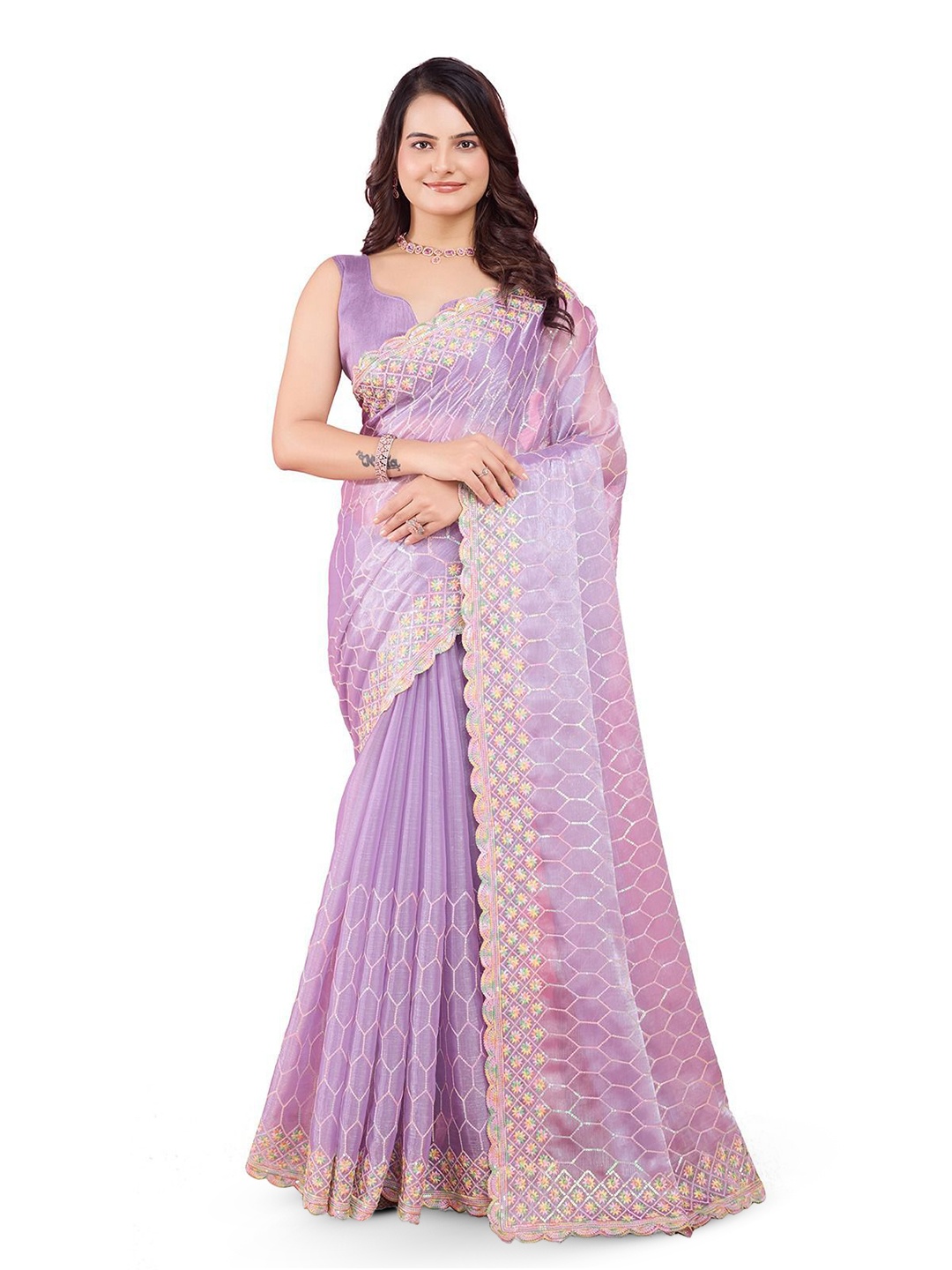 

VenderVilla Embellished Sequinned Saree, Purple
