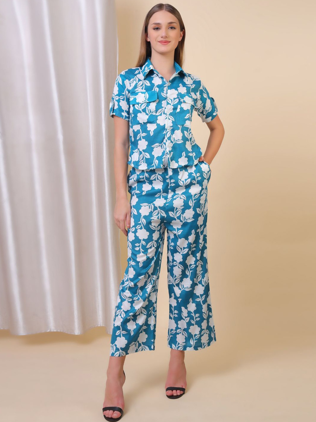 

Softwrap Printed Shirt With Trouser Co-Ords, Blue