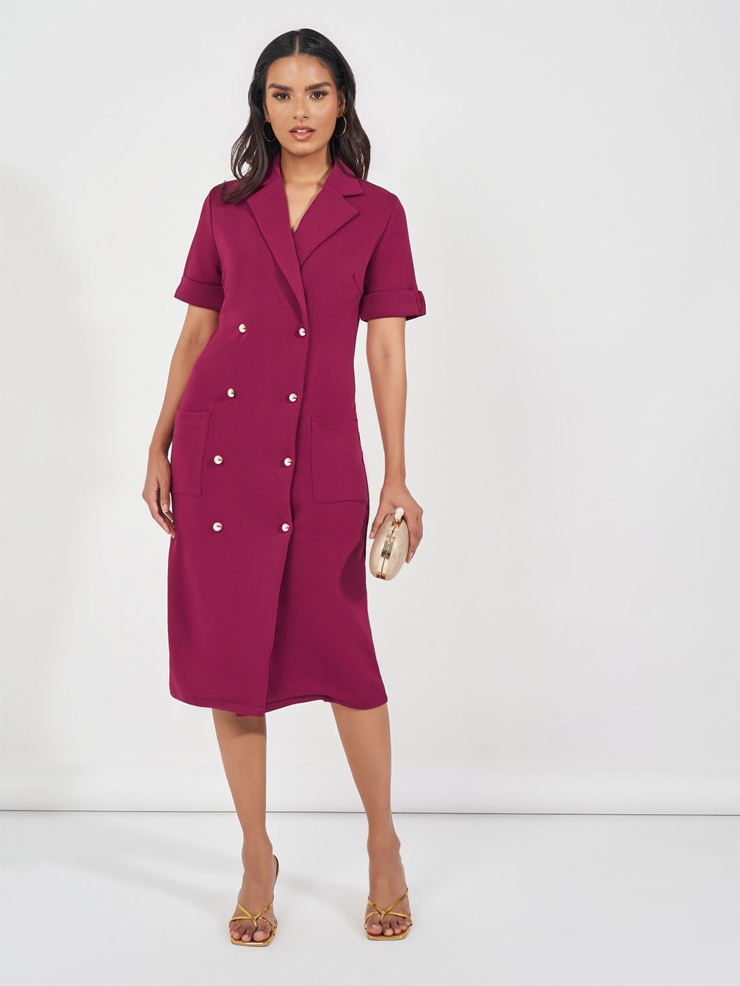 

Styli Women Shirt Collar Blazer Dresses, Burgundy