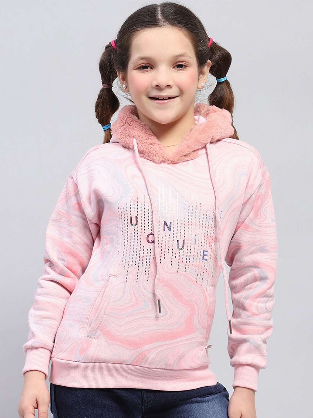 

Monte Carlo Girls Abstract Printed Cotton Hooded Sweatshirt, Pink