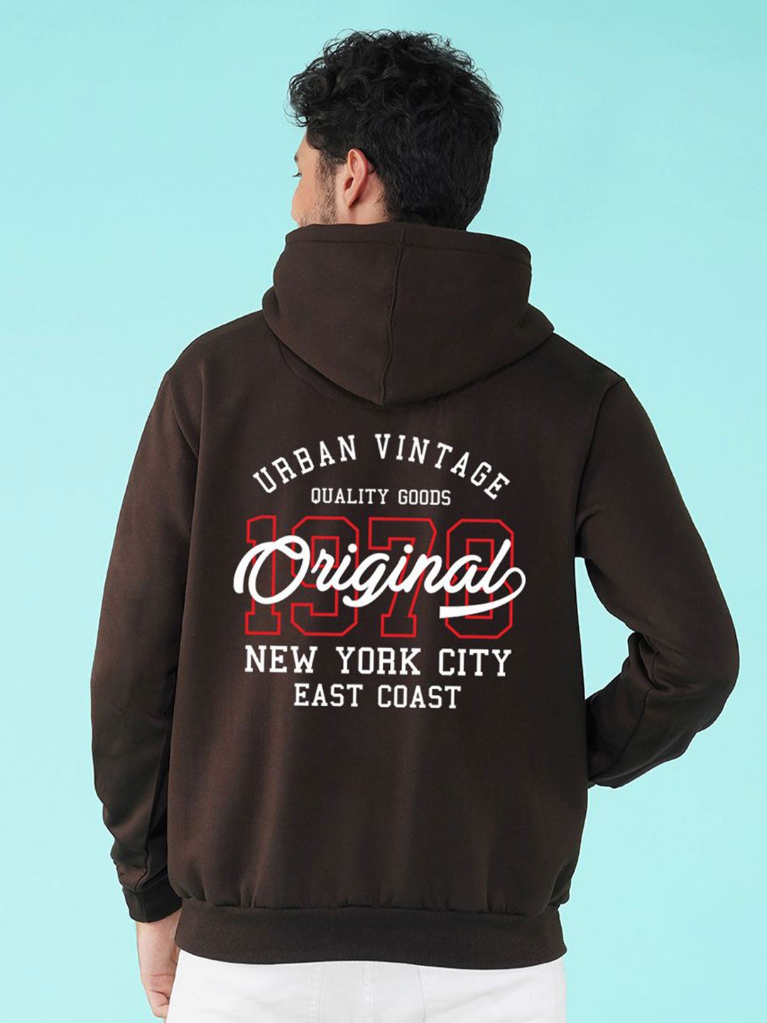 

NUSYL Men Printed Hooded Sweatshirt, Brown