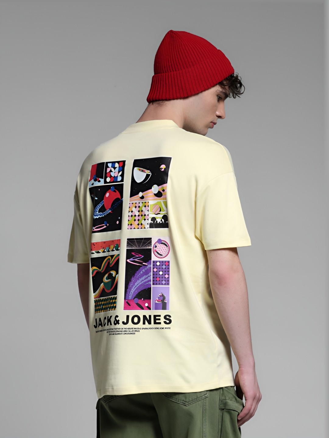 

Jack & Jones Men Graphic Printed Round Neck Cotton Oversized T-shirt, Yellow