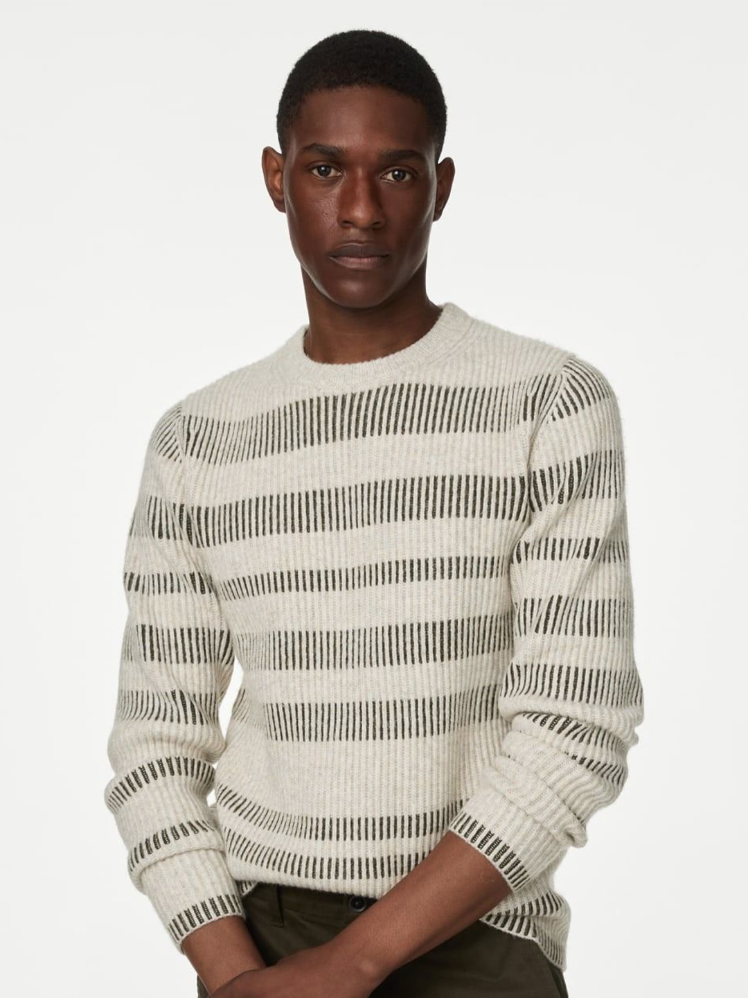 

Marks & Spencer Men Striped Long Sleeves Pullover, Beige