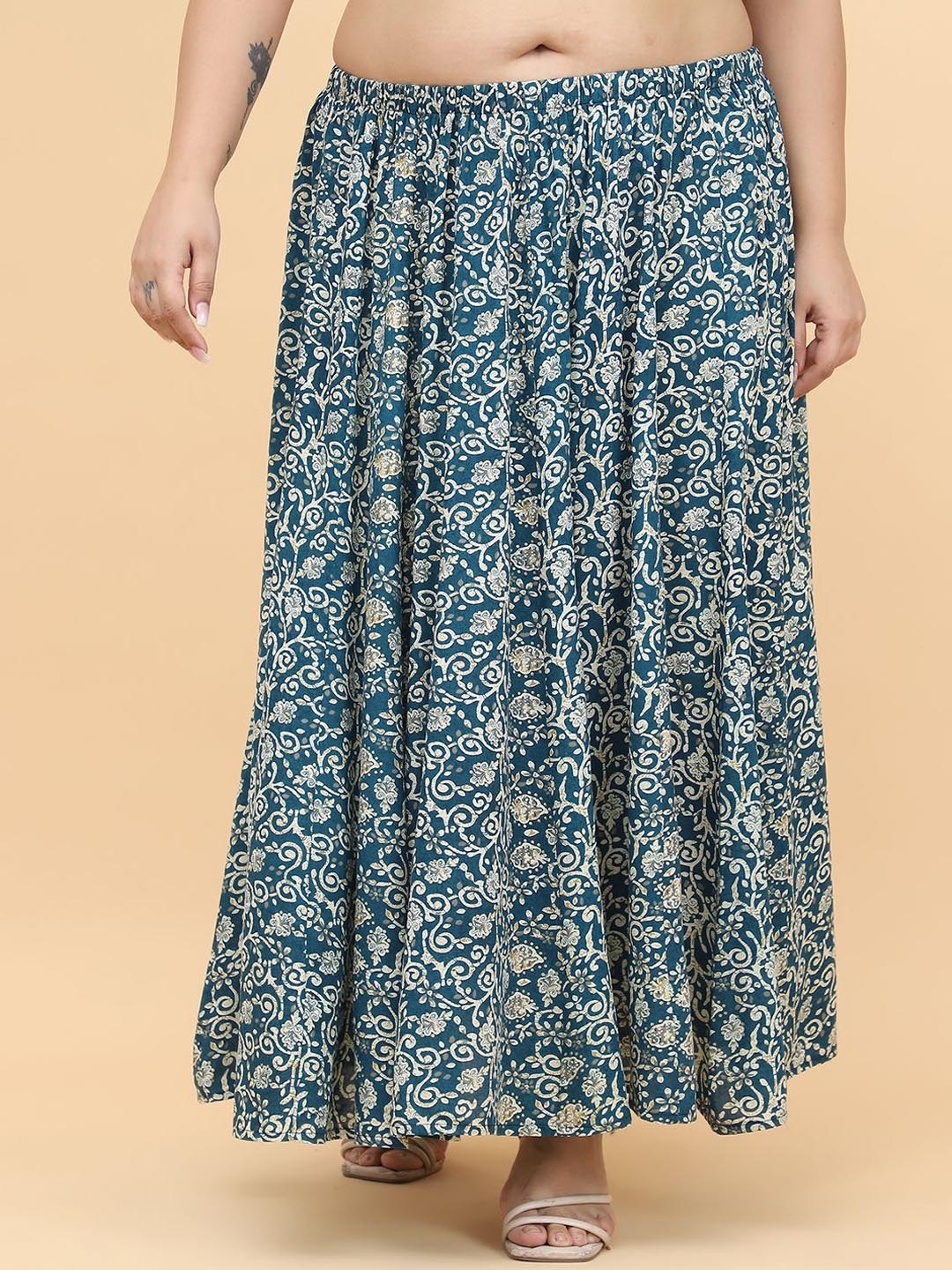 

theRebelinme Women Printed A-Line Skirt, Teal