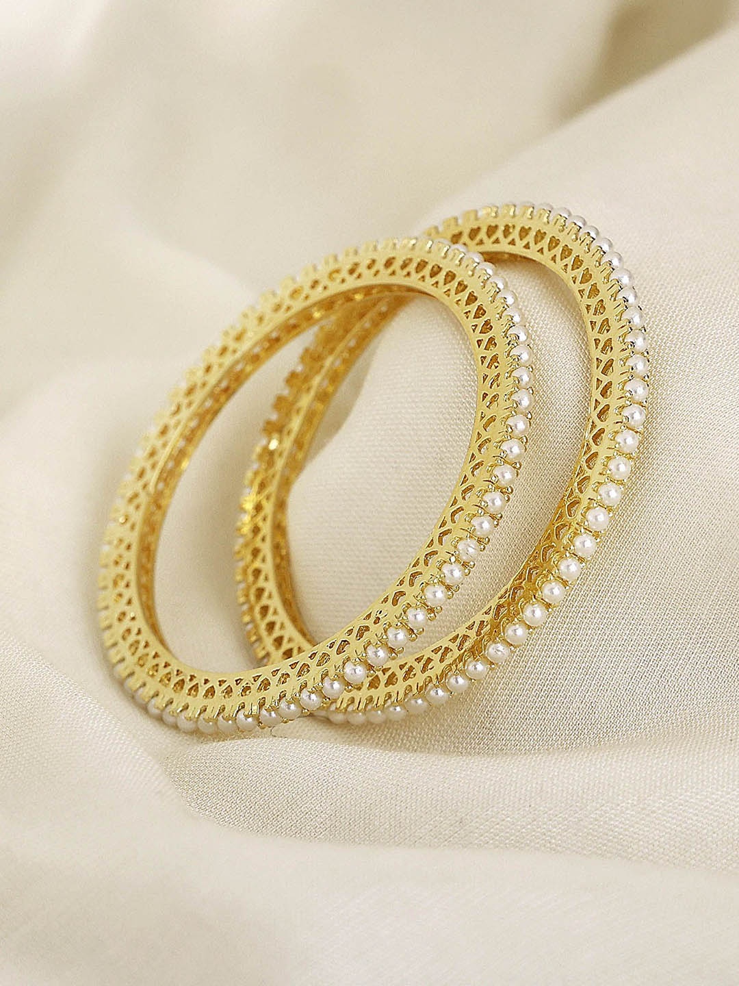 

BeAbhika Set Of 2 Gold-Plated Pearls Bangles