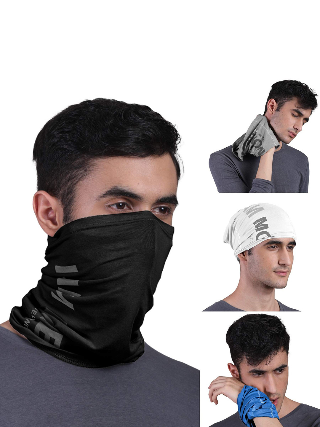 

FREECULTR Unisex Pack Of 4 Printed Anti Microbial Multipurpose Bandana Headband, Black
