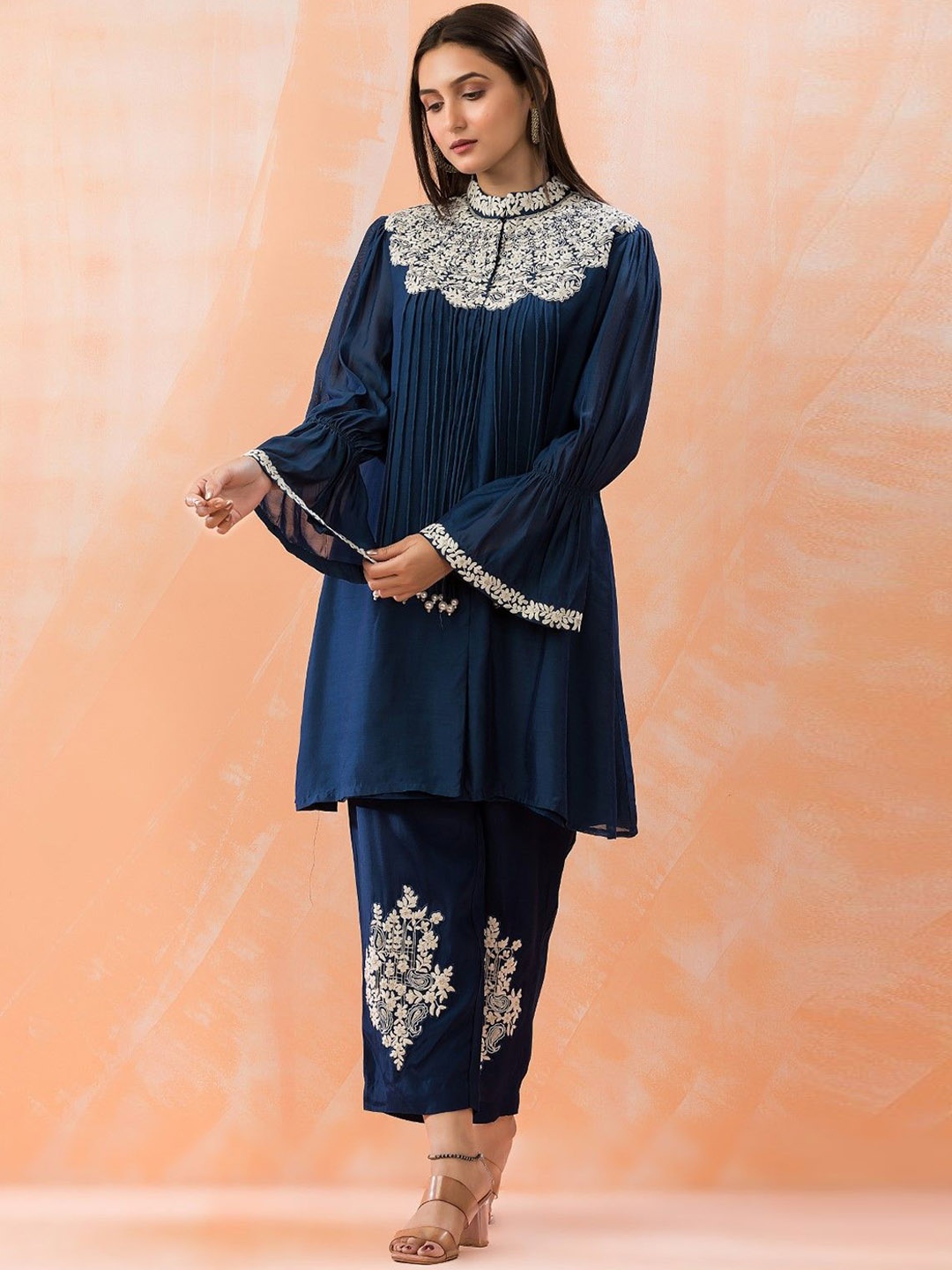 

AUTUMN LANE Embroidered Pure Cotton Tunic With Trousers Co-Ords, Blue