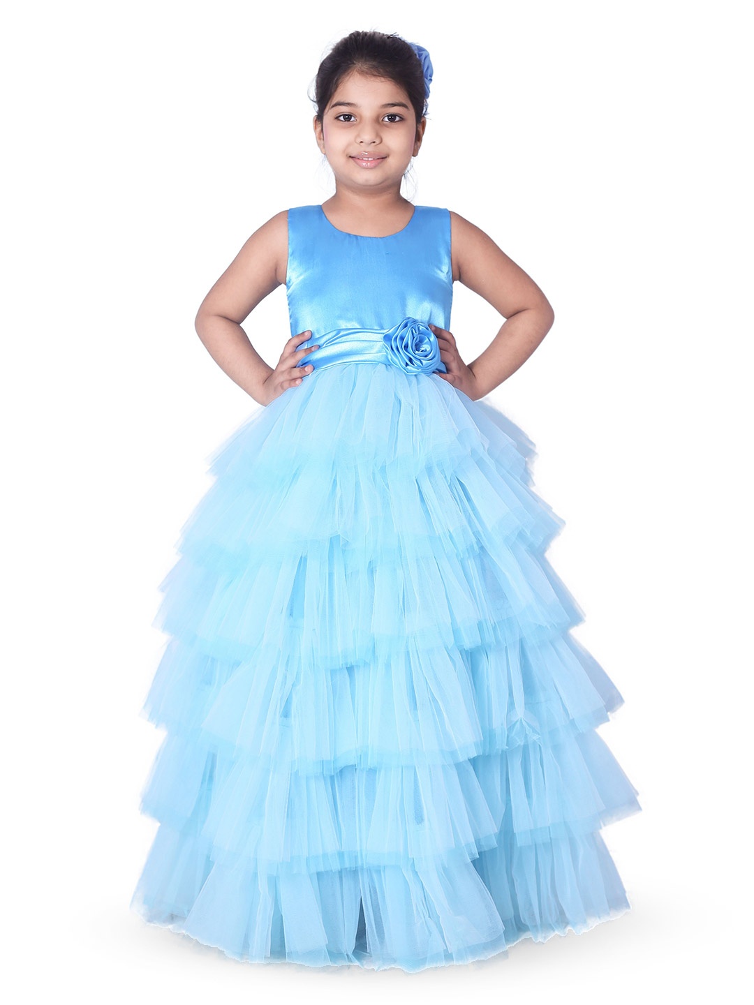 

Wish little Girls Net Fit And Flare Maxi Dress, Turquoise blue