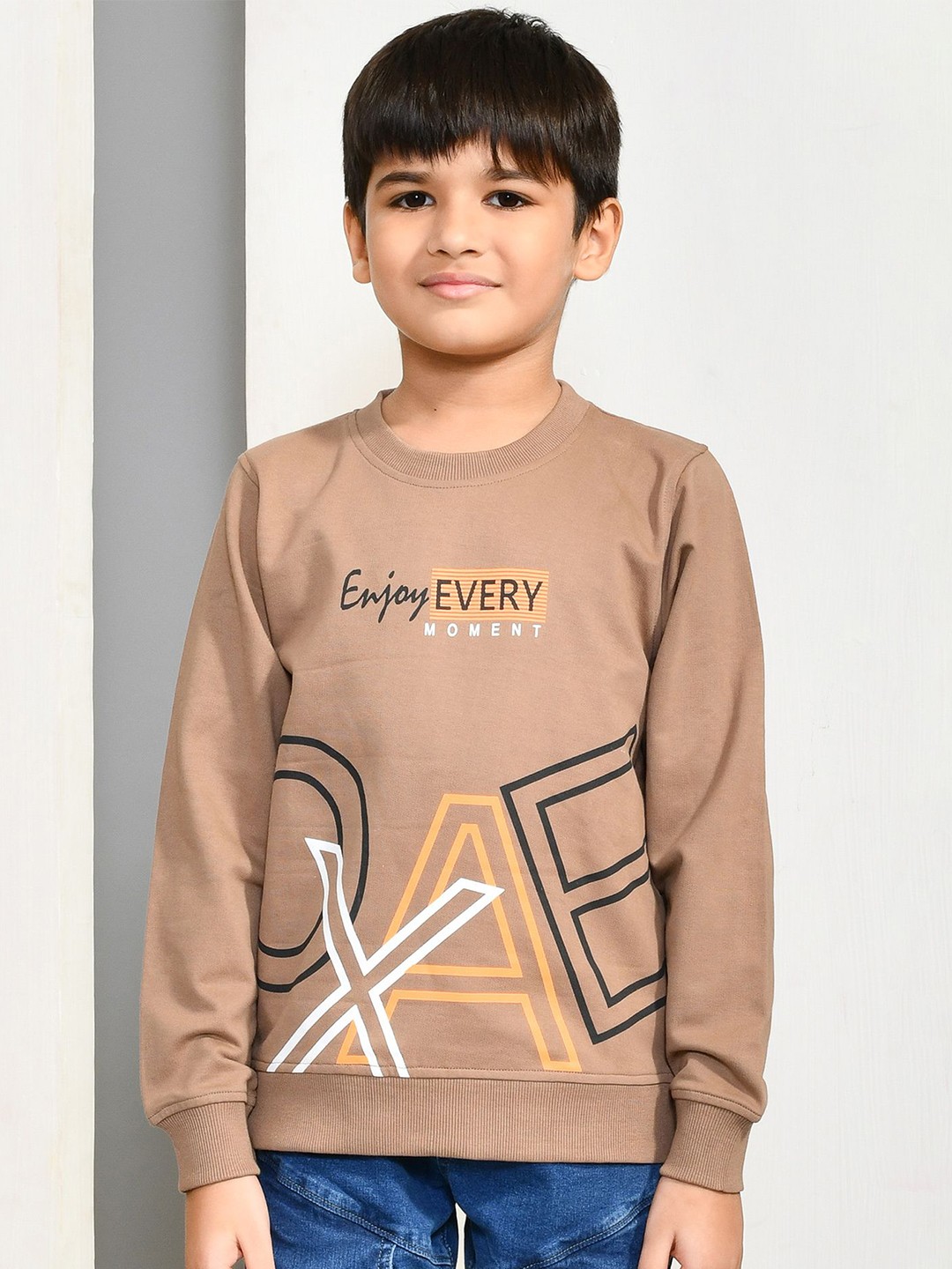 

YOUMAA Boys Typography Printed Cotton Sweatshirt, Brown
