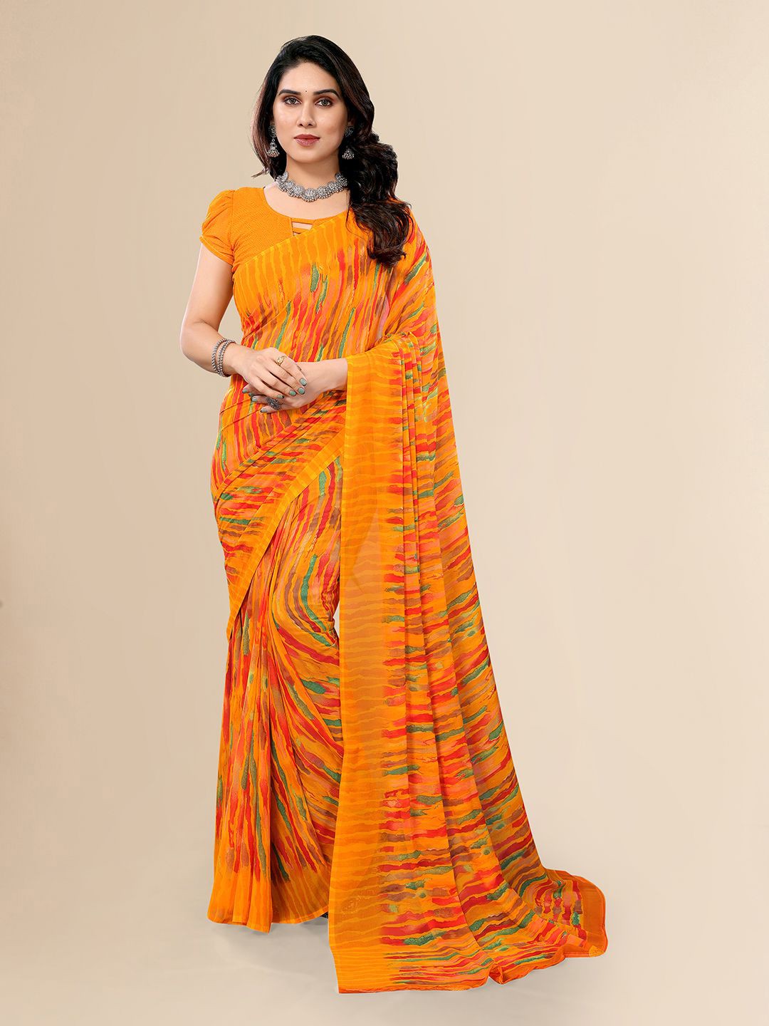 

ANAND SAREES Striped Saree, Yellow