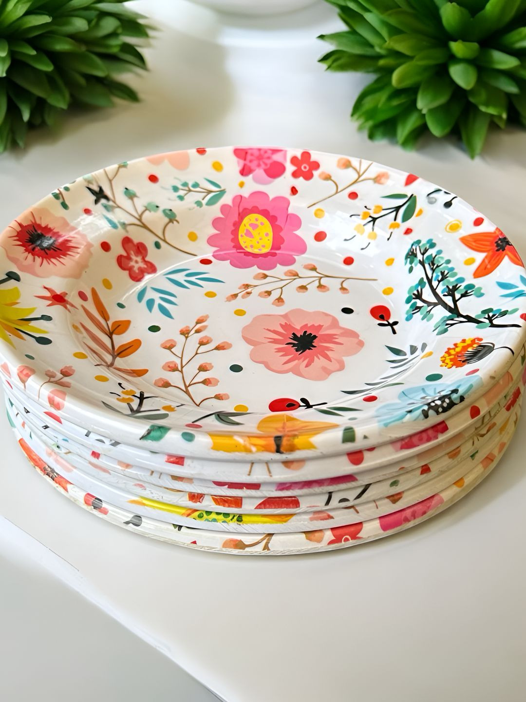 

Gallery99 White 6 Pieces Floral Printed Melamine Glossy Plates