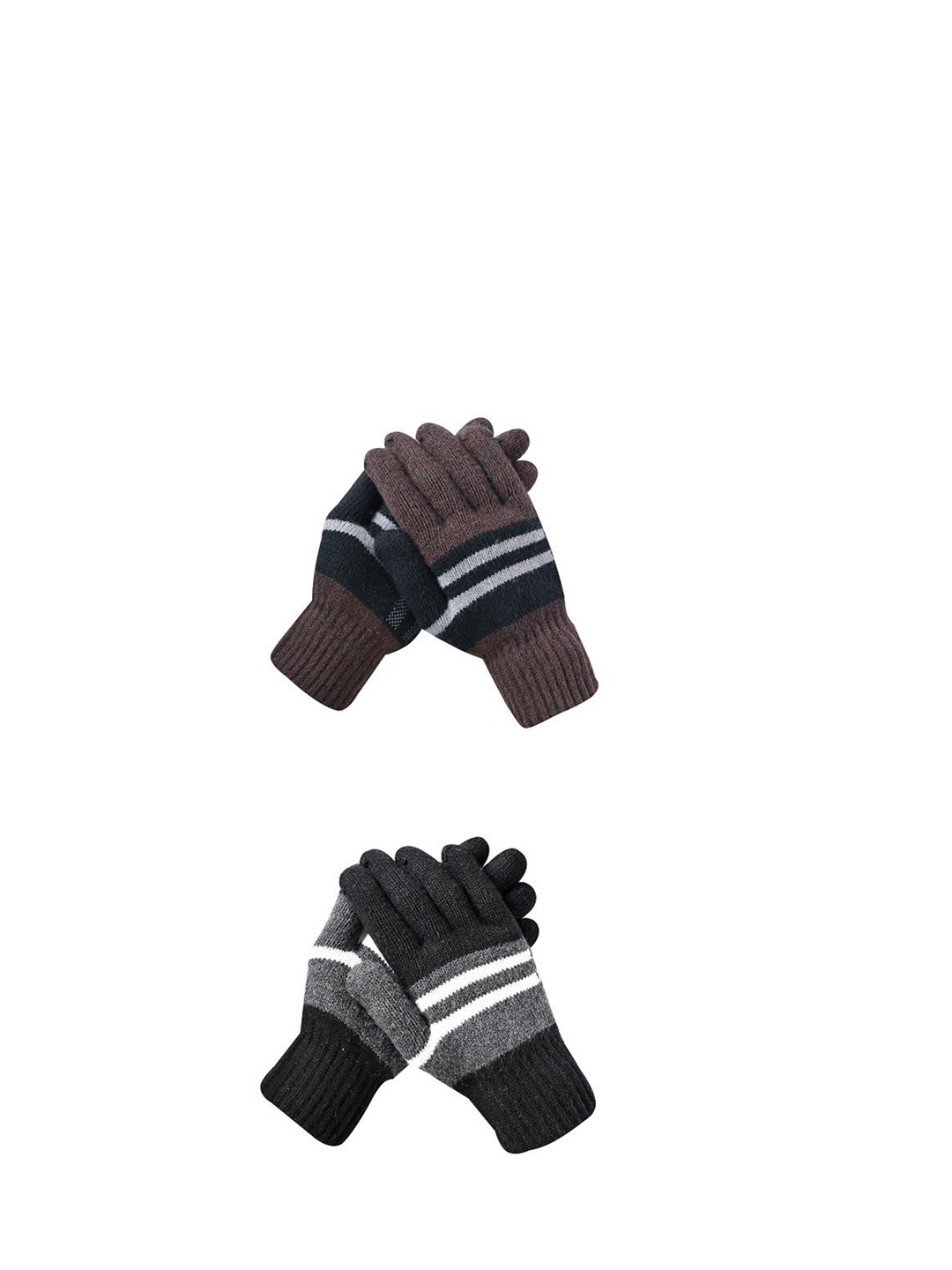 

LOOM LEGACY Men Pack of 2 Striped Winter Gloves, Brown