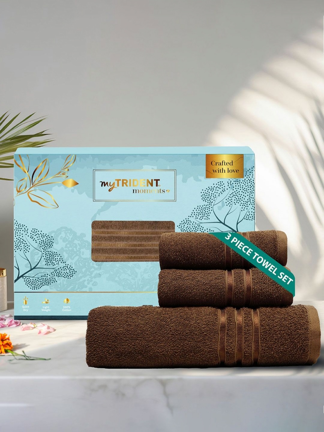 

MYTRIDENT Brown 3 Pieces Cotton 400 GSM Towel Set
