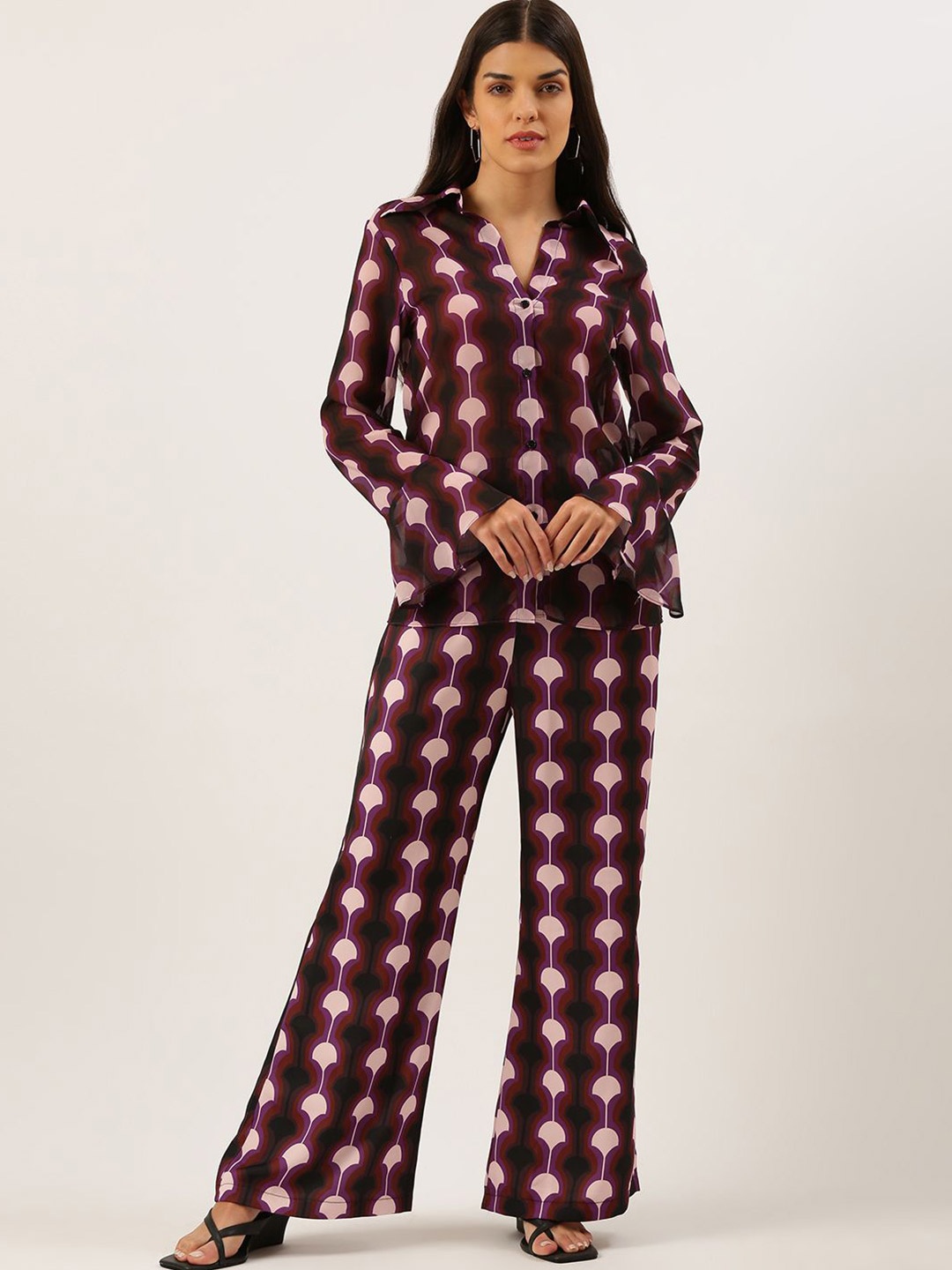 

SHECZZAR Printed Tunic & Trousers Co-Ords, Purple