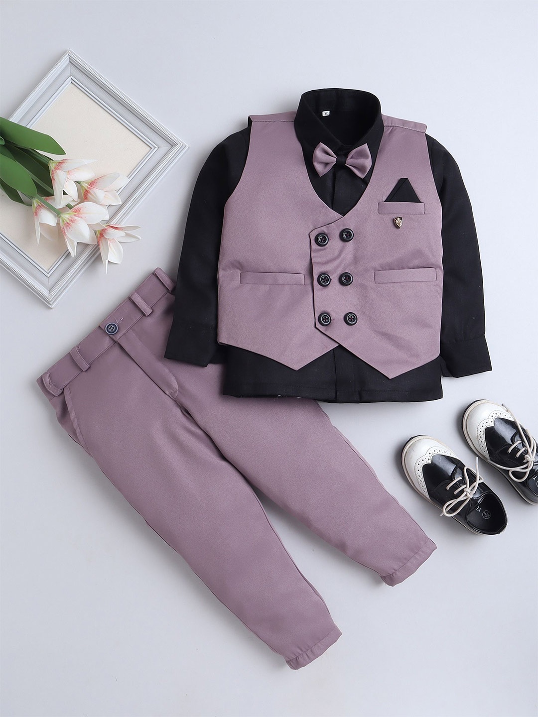 

BAESD Boys Double-Breasted Waistcoat and Trouser with Shirt 3-Piece Suits, Purple