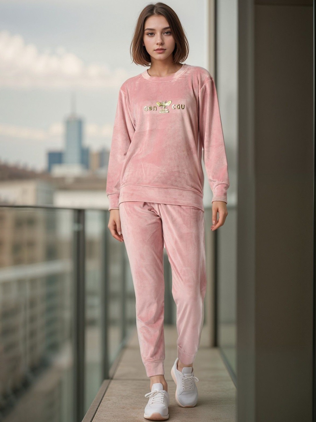 

BAESD Printed Sweatshirt With Jogger Co-Ords, Pink