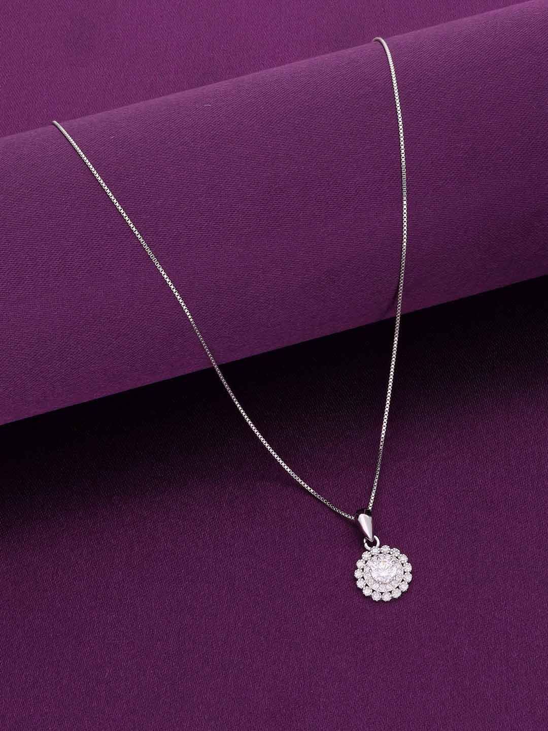 

KAI JEWEL Sterling Silver Rhodium-Plated Cubic Zirconia Studded Pendant With Chain