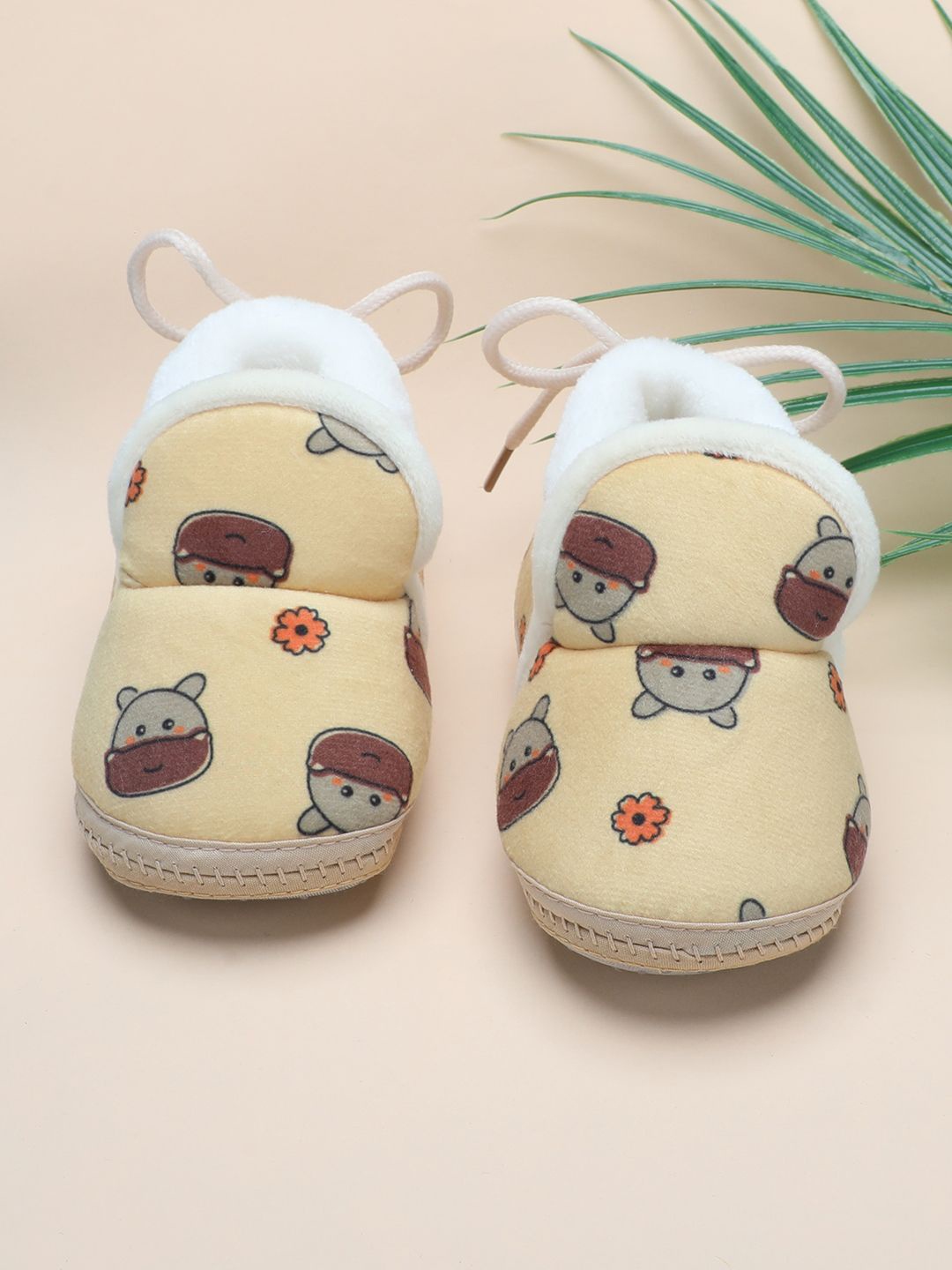 

Baby Moo Boys Cotton Slip-On Anti-Skid Plush Warm Booties, Mustard