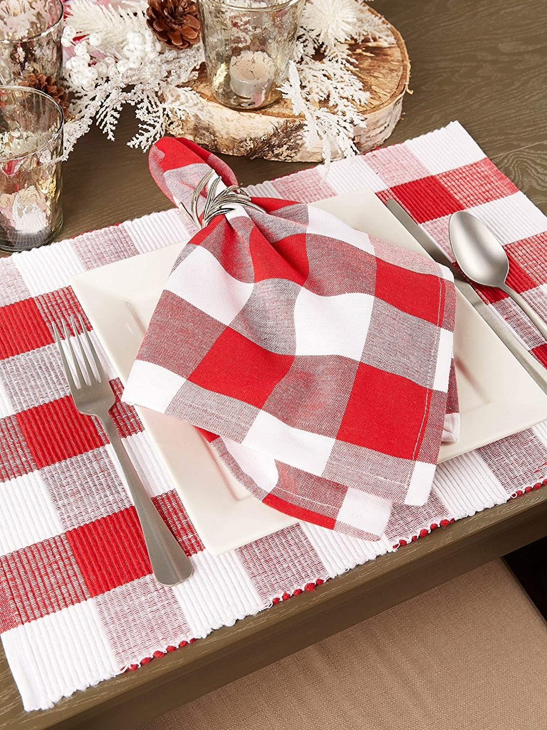 

Lushomes Pack Of 6 Checked Cotton Table Napkins, Red