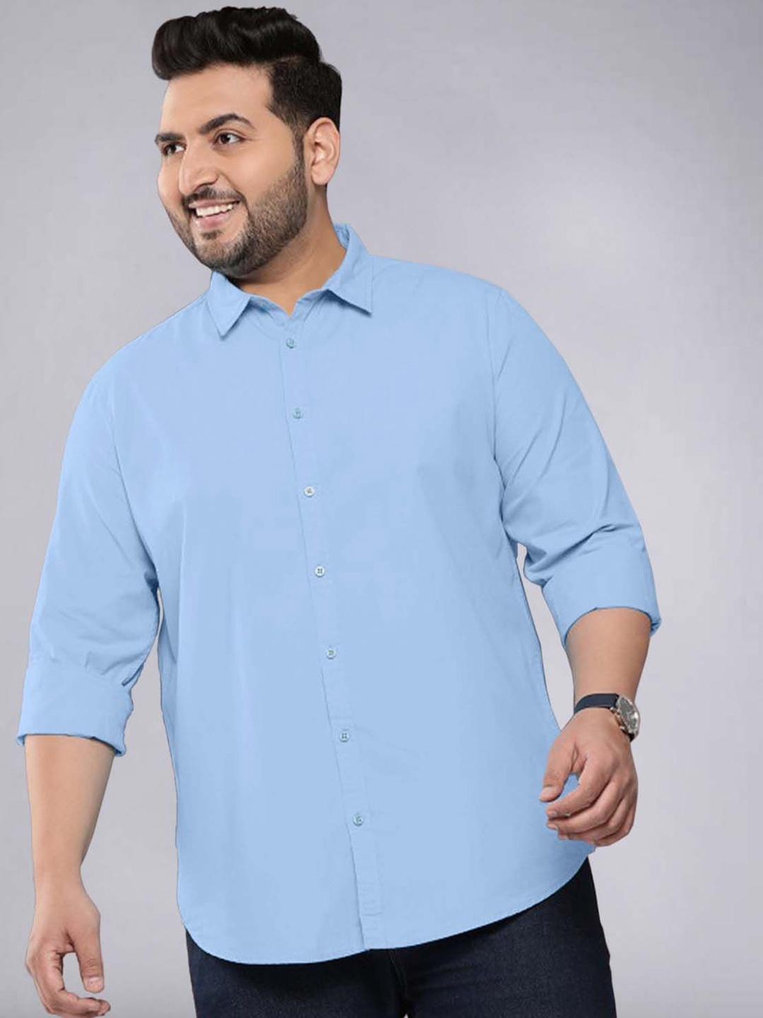 

ADWYN PETER Men Classic Spread Collar Solid Cotton Casual Shirt, Blue