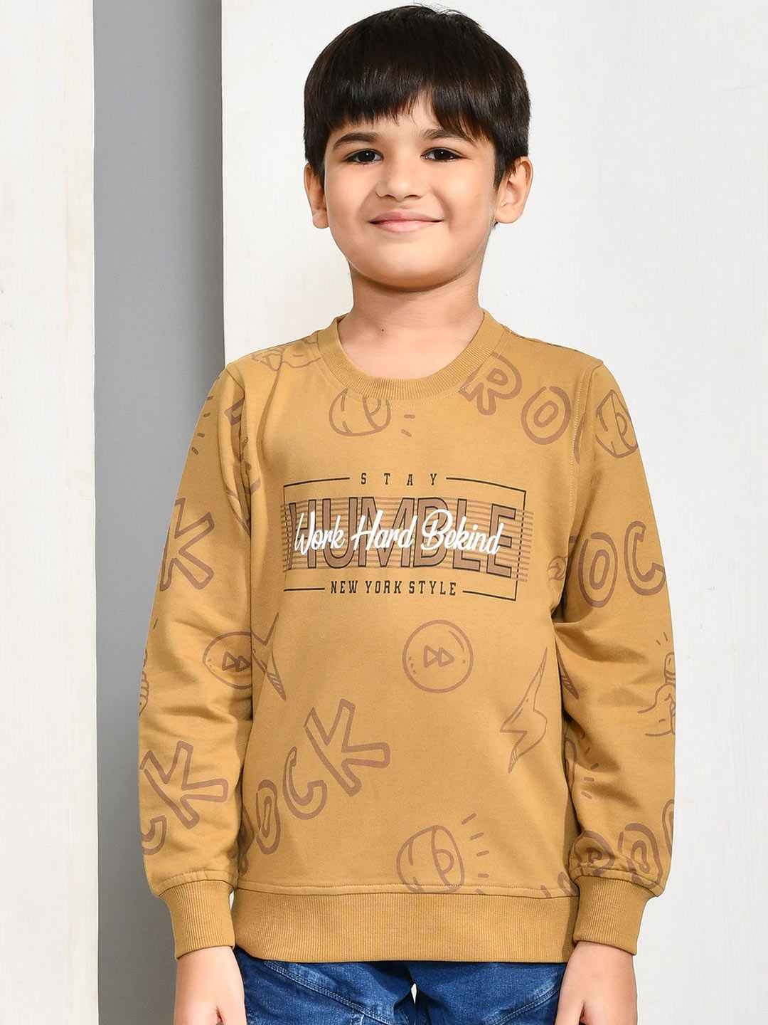 

YOUMAA Boys Printed Cotton Sweatshirt, Brown