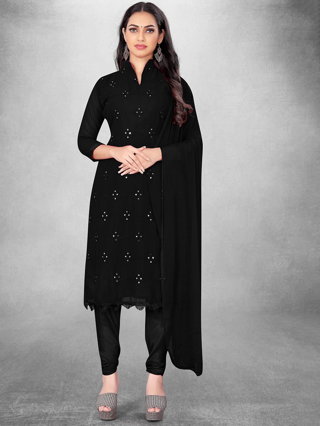 

Maroosh Embroidered Unstitched Dress Material, Black