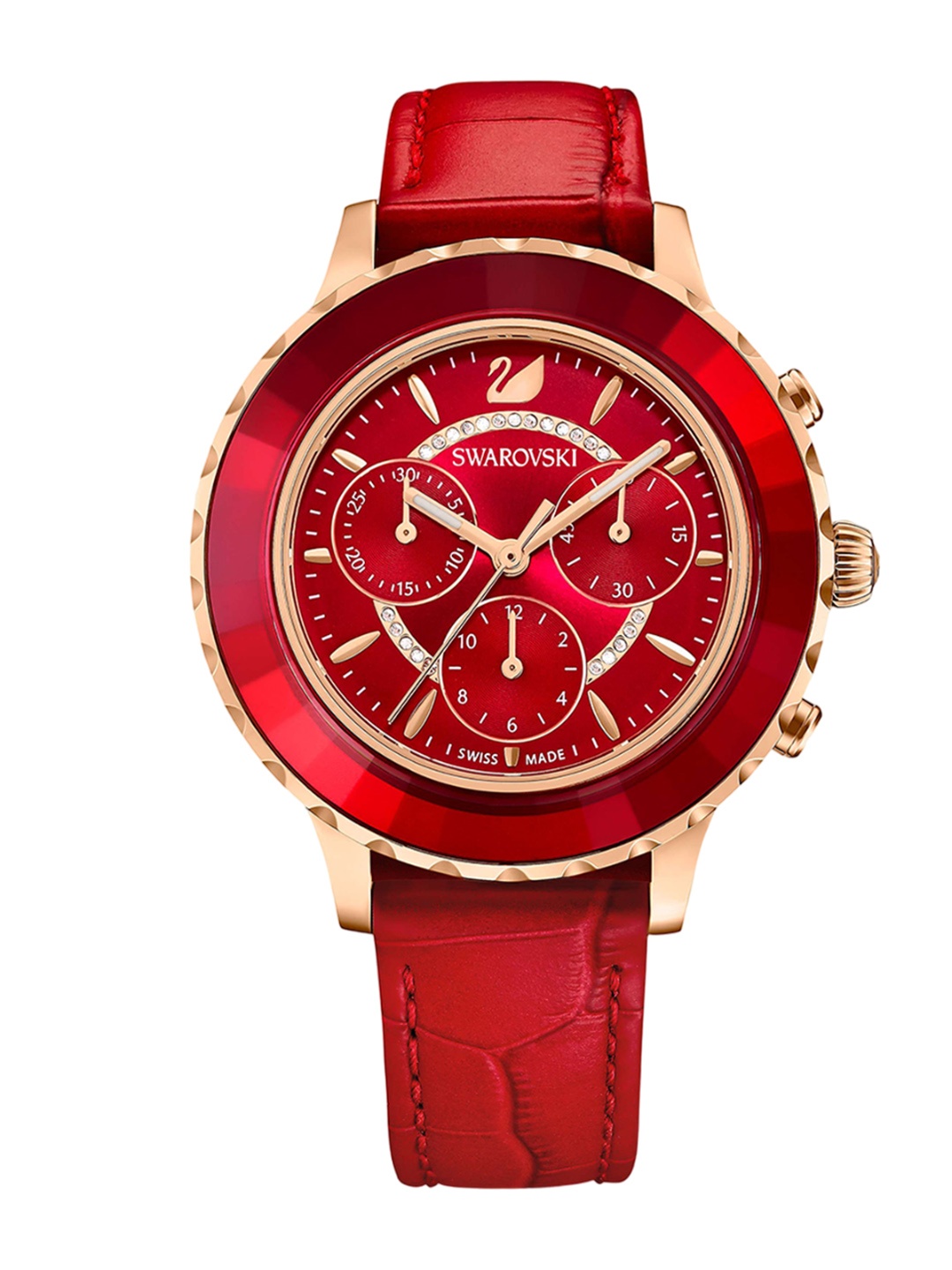 

SWAROVSKI Octea Lux Chrono Leather Strap Watch, Red