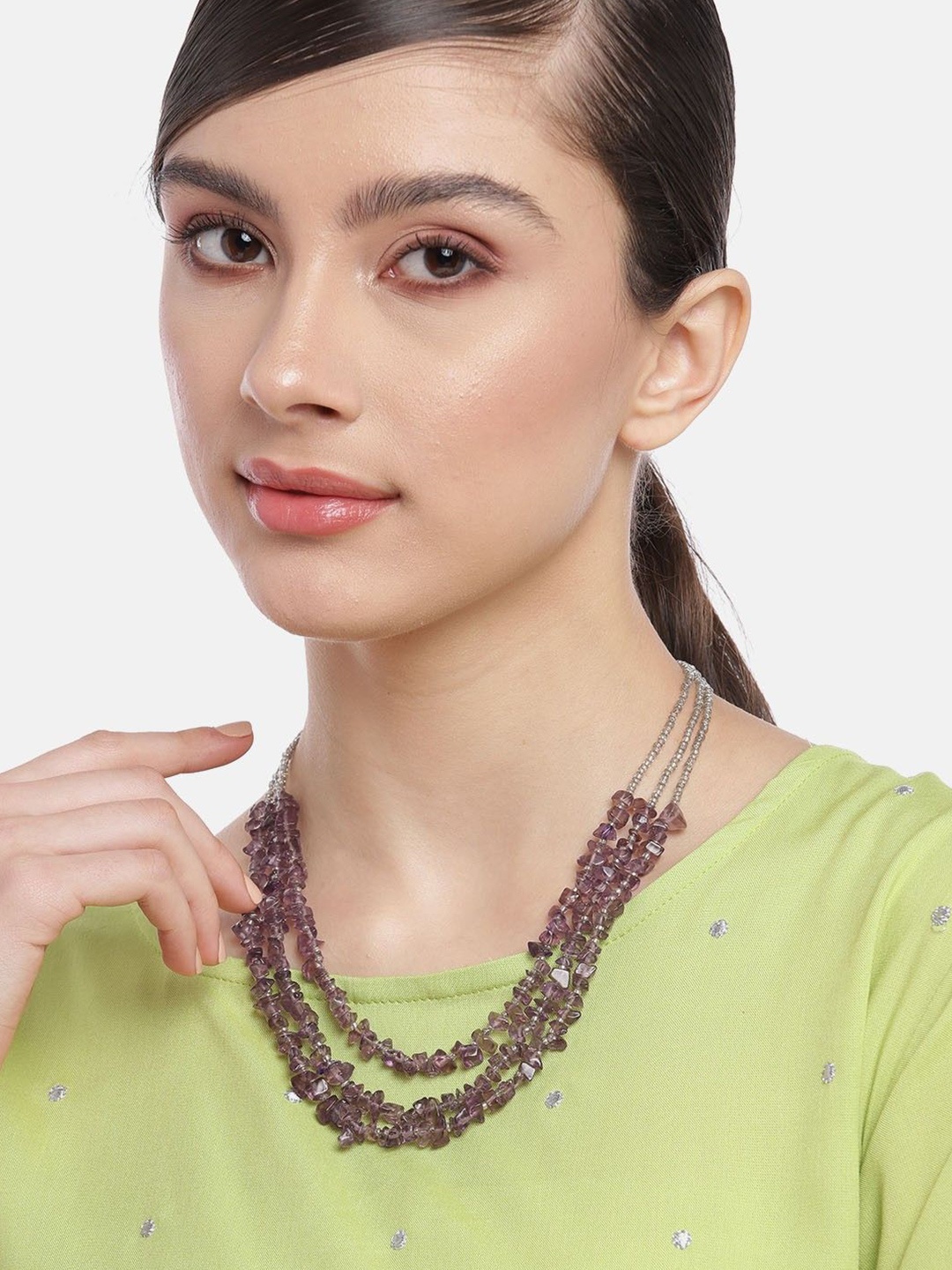 

RICHEERA Silver-Plated Beaded Layered Necklace