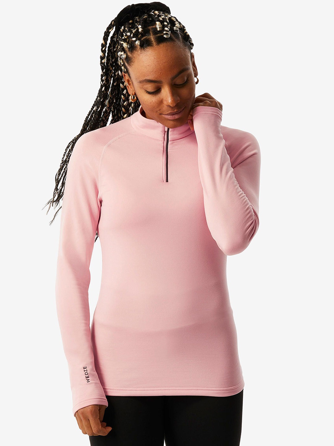 

WEDZE By Decathlon Women Pink Half Zip Warm Thermal Top
