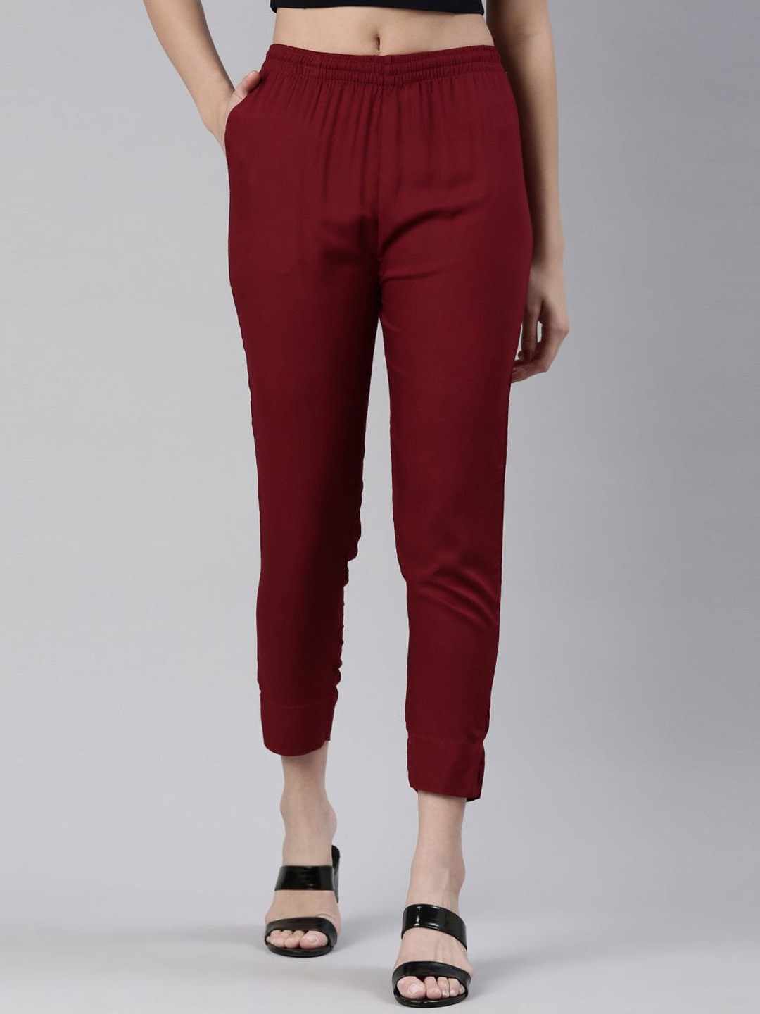 

Kryptic Women Smart Slim Fit Cigarette Trouser, Maroon
