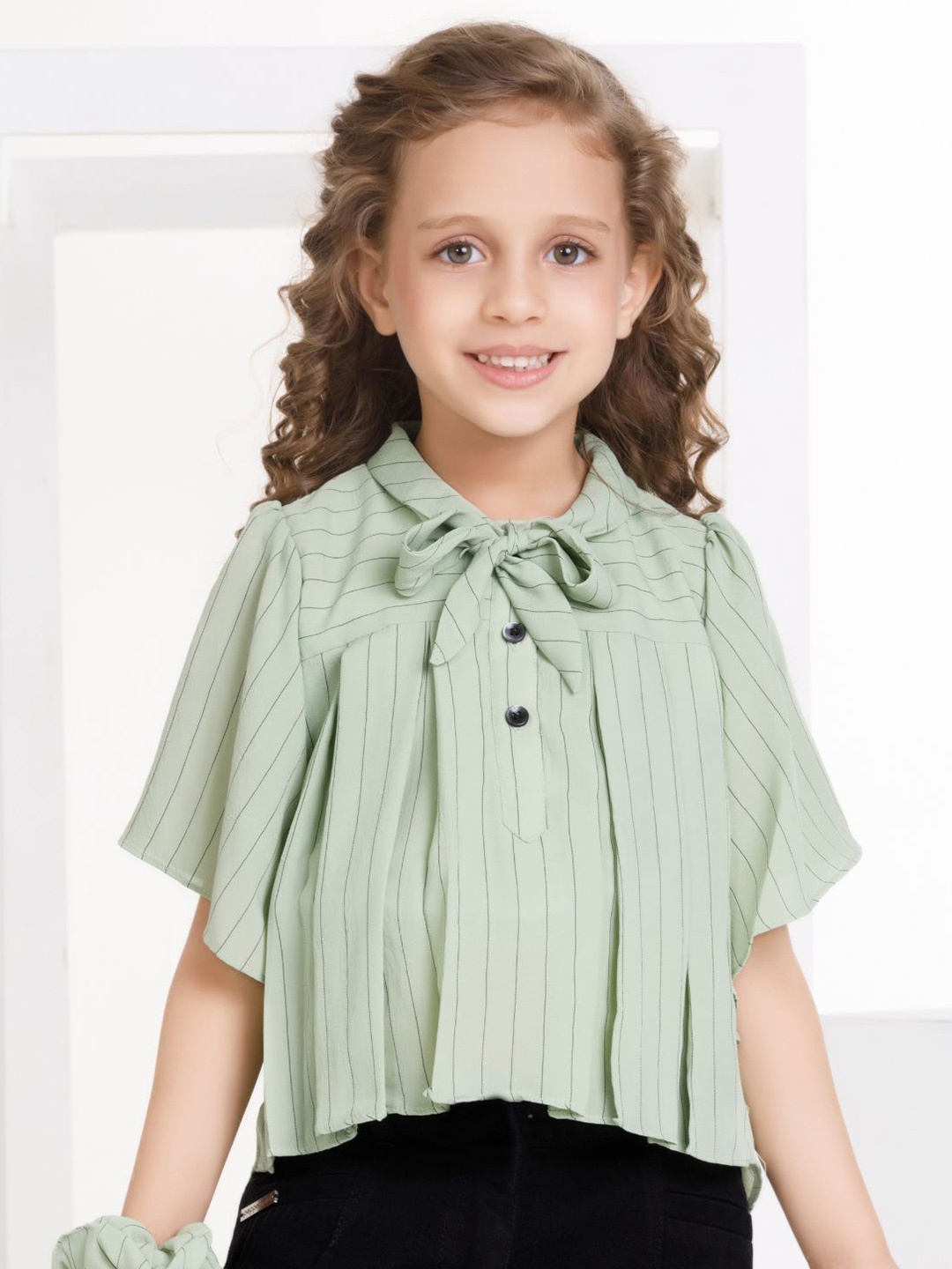 

Peppermint Girls Striped Flared Sleeve Chiffon Top, Green