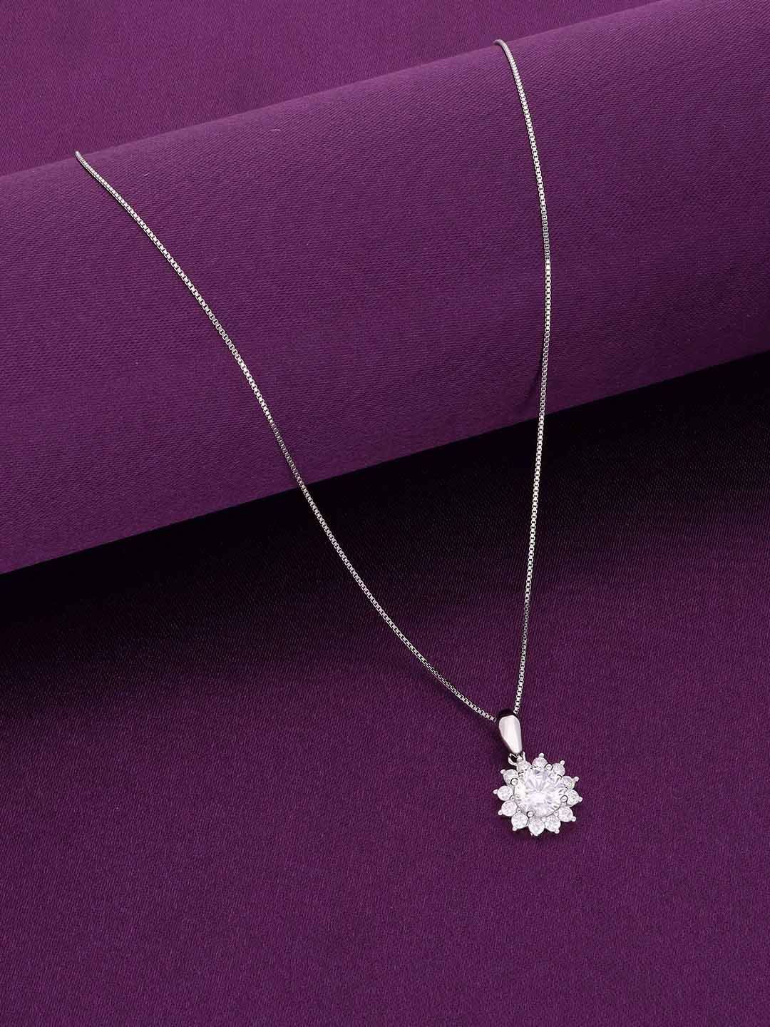 

KAI JEWEL Sterling Silver Rhodium-Plated Cubic Zirconia Studded Pendant With Chain