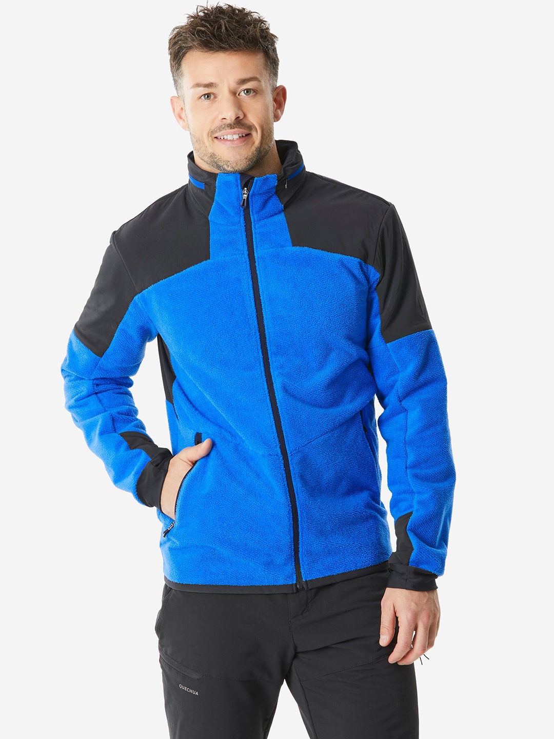 

Quechua By Decathlon Men Mock Collar Colourblocked Sports Sporty Jacket, Blue