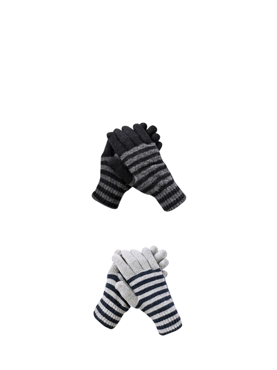 

LOOM LEGACY Pack of 2 Men Striped Acrylic Winter Gloves, Black
