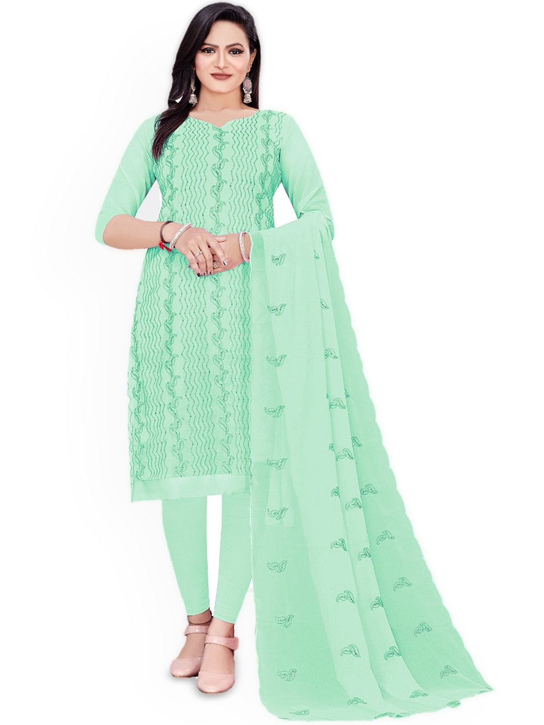 

Maroosh Embroidered Unstitched Dress Material, Sea green