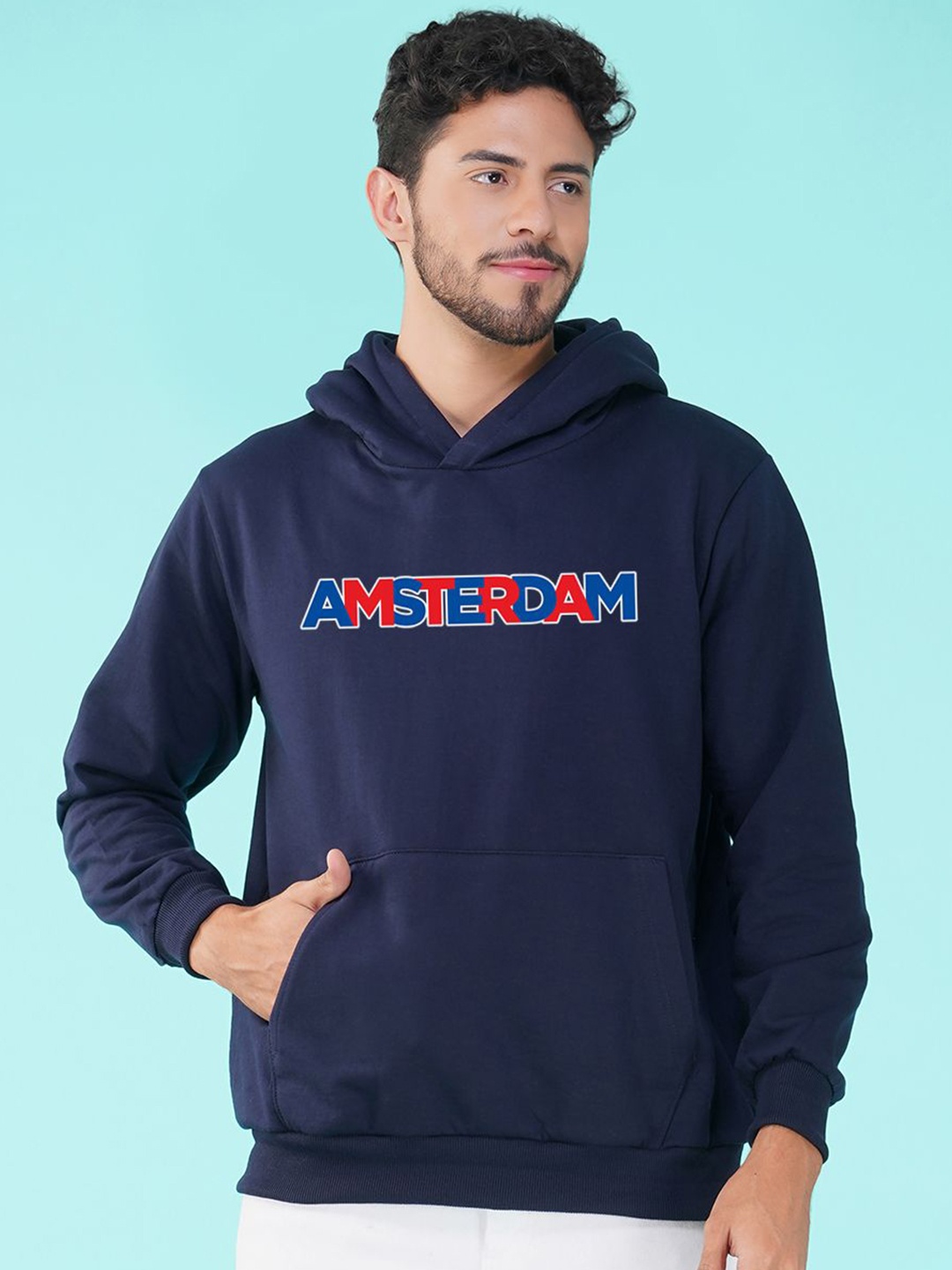 

NUSYL Men Printed Hooded Sweatshirt, Blue