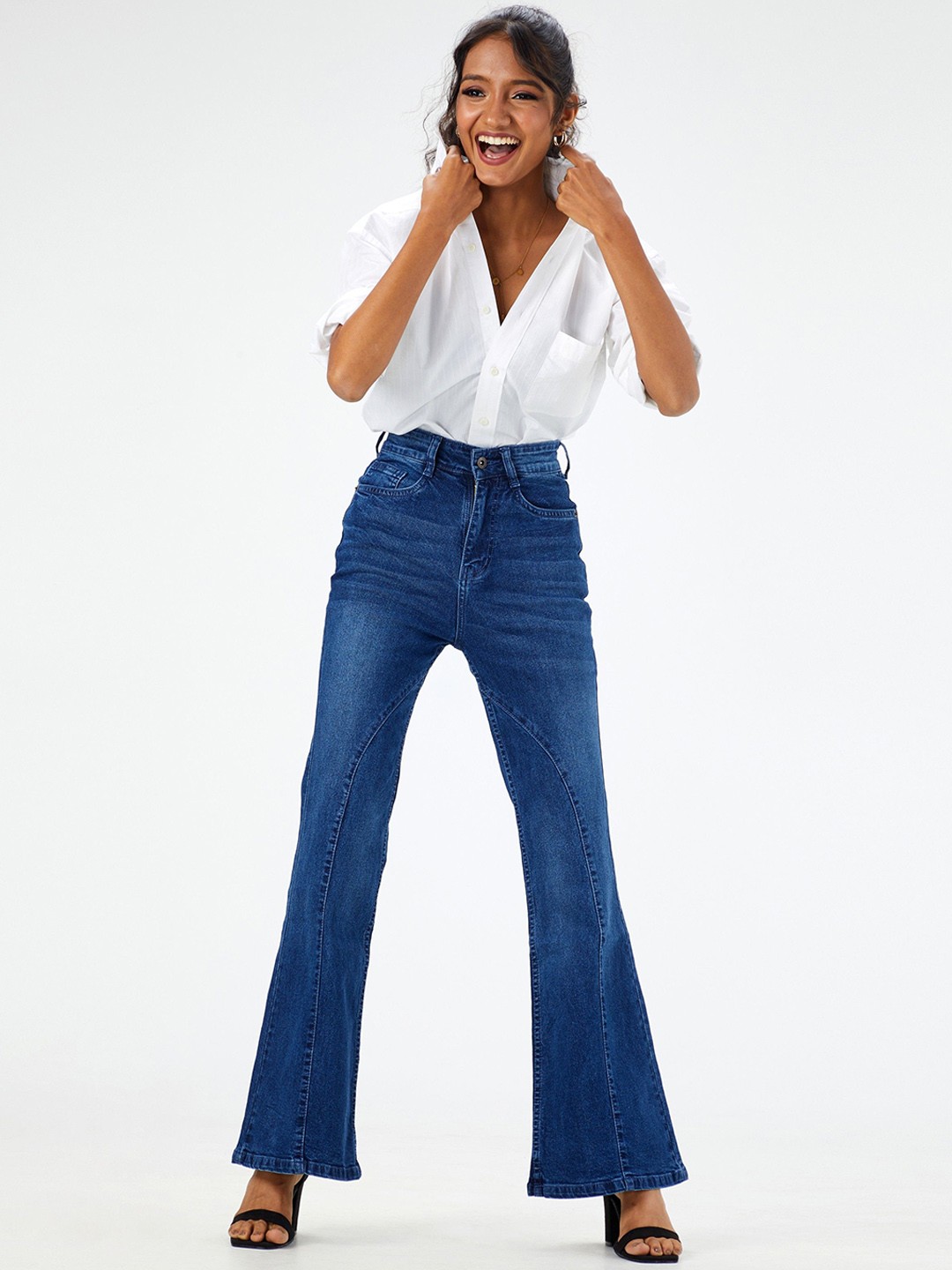 

Madish Women High Rise Bootcut Jeans, Blue