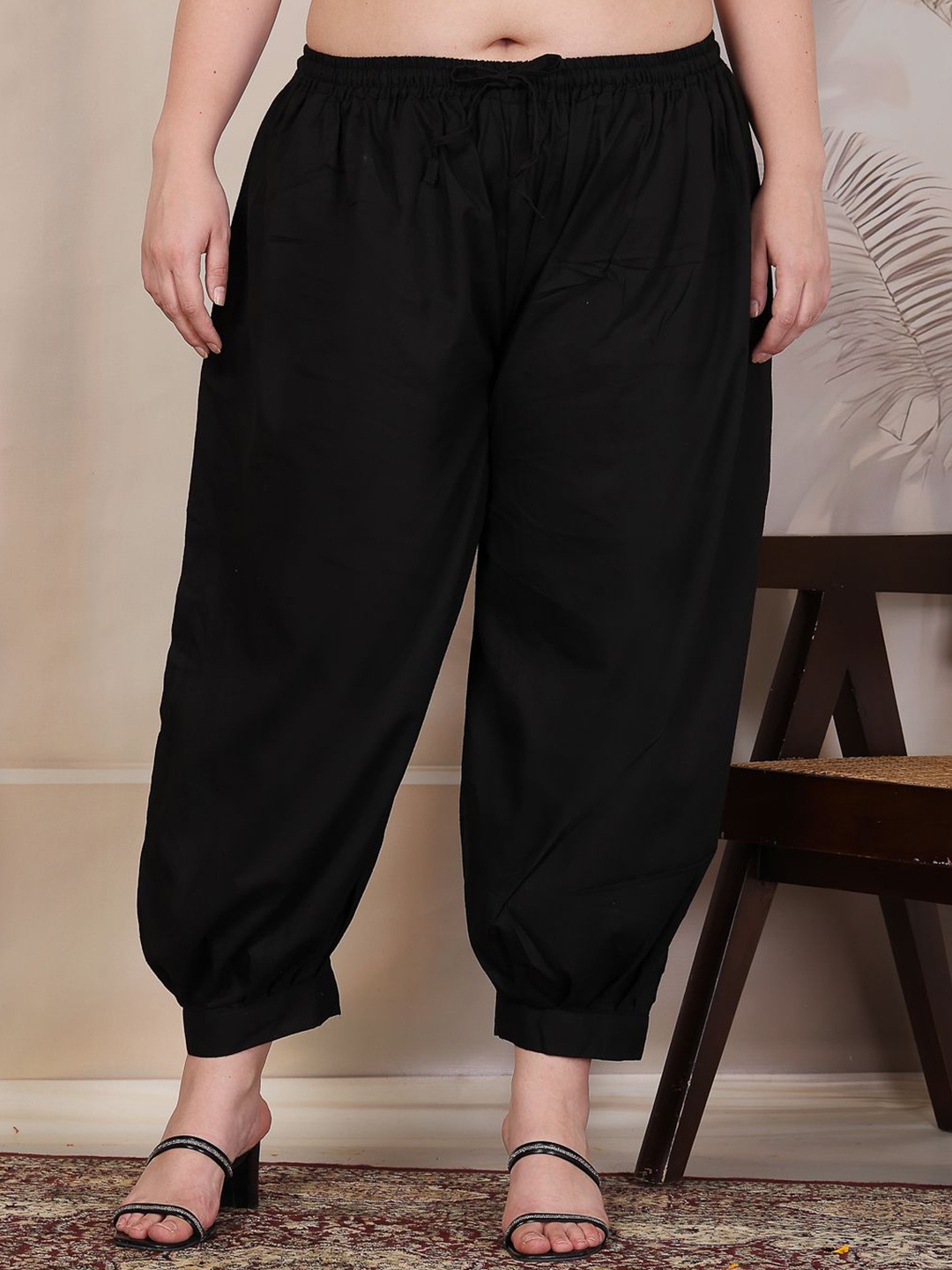 

CLORA CREATION PLUS Women Loose Fit Plus Size Cotton Afghani Salwar, Black