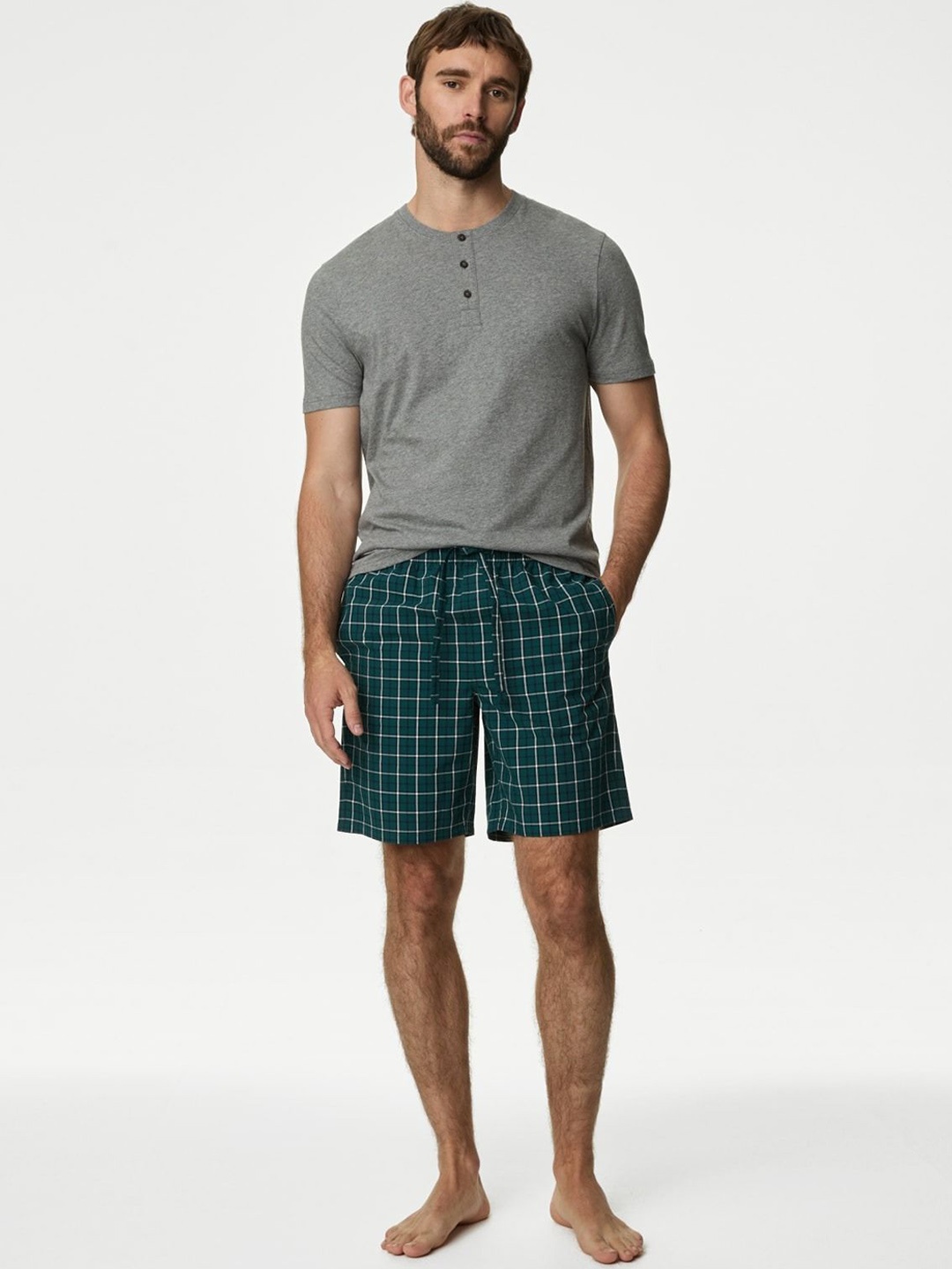 

Marks & Spencer Men Pure Cotton Short Sleeves Night suit, Grey