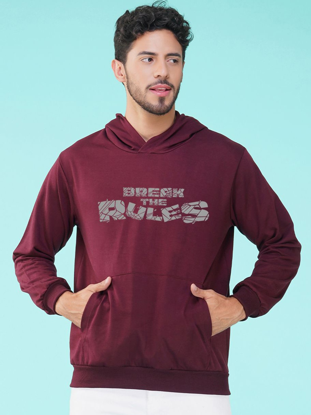 

NUSYL Men Printed Hooded Sweatshirt, Maroon