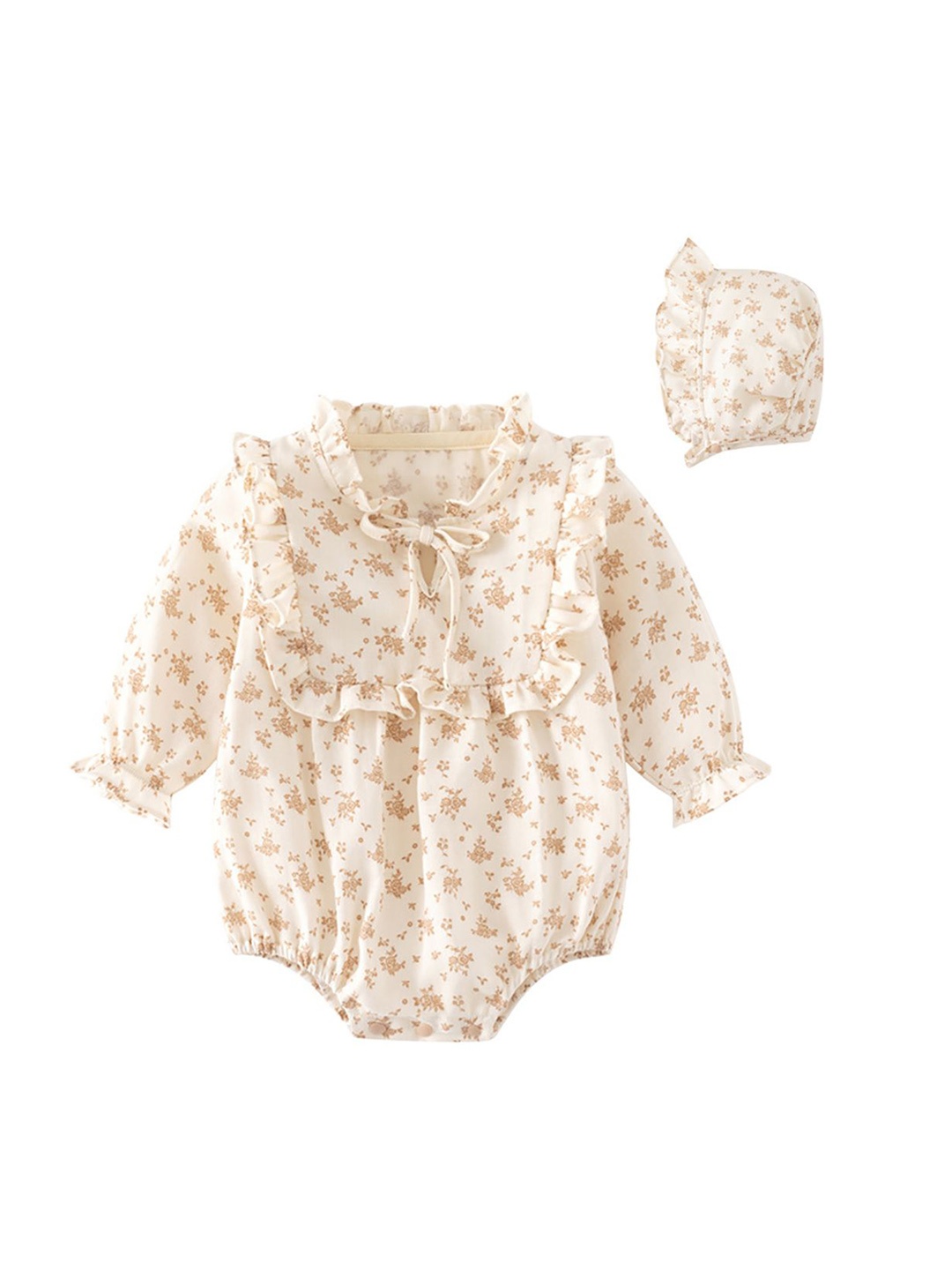 

StyleCast x Revolte Infant Girls Printed Cotton Bodysuit With Cap, Cream