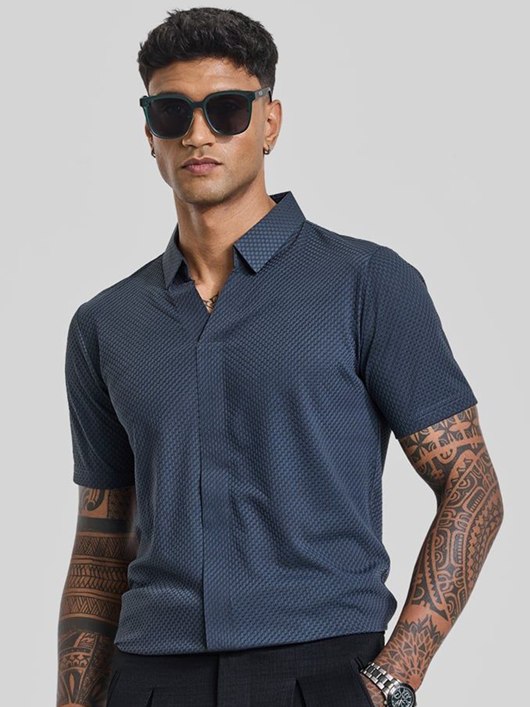 

Snitch Men Smart Slim Fit Opaque Casual Shirt, Blue