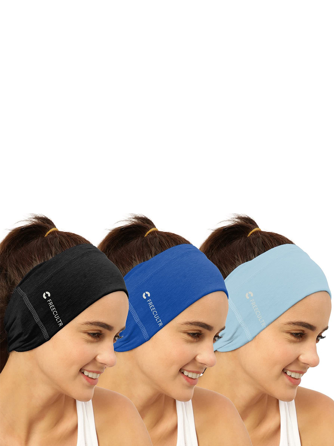 

FREECULTR Pack Of 3 Unisex Bandana Headband, Blue