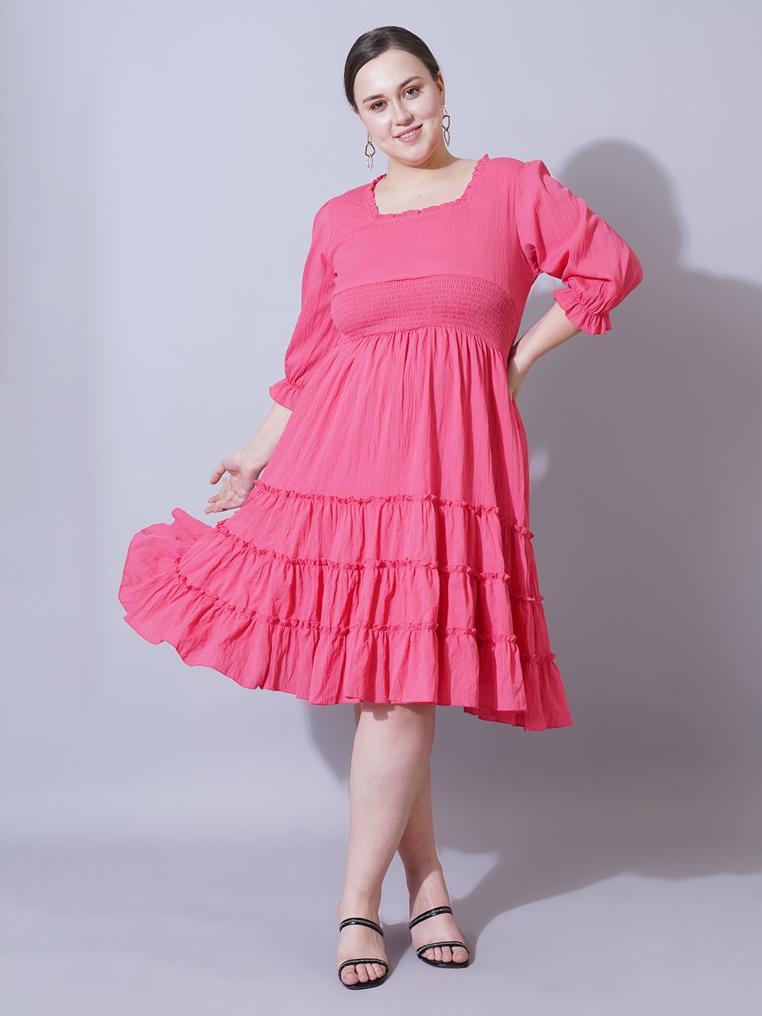 

U&F Beyond Women Plus Size Bell Sleeve Ruffled Fit & Flare Dress, Peach