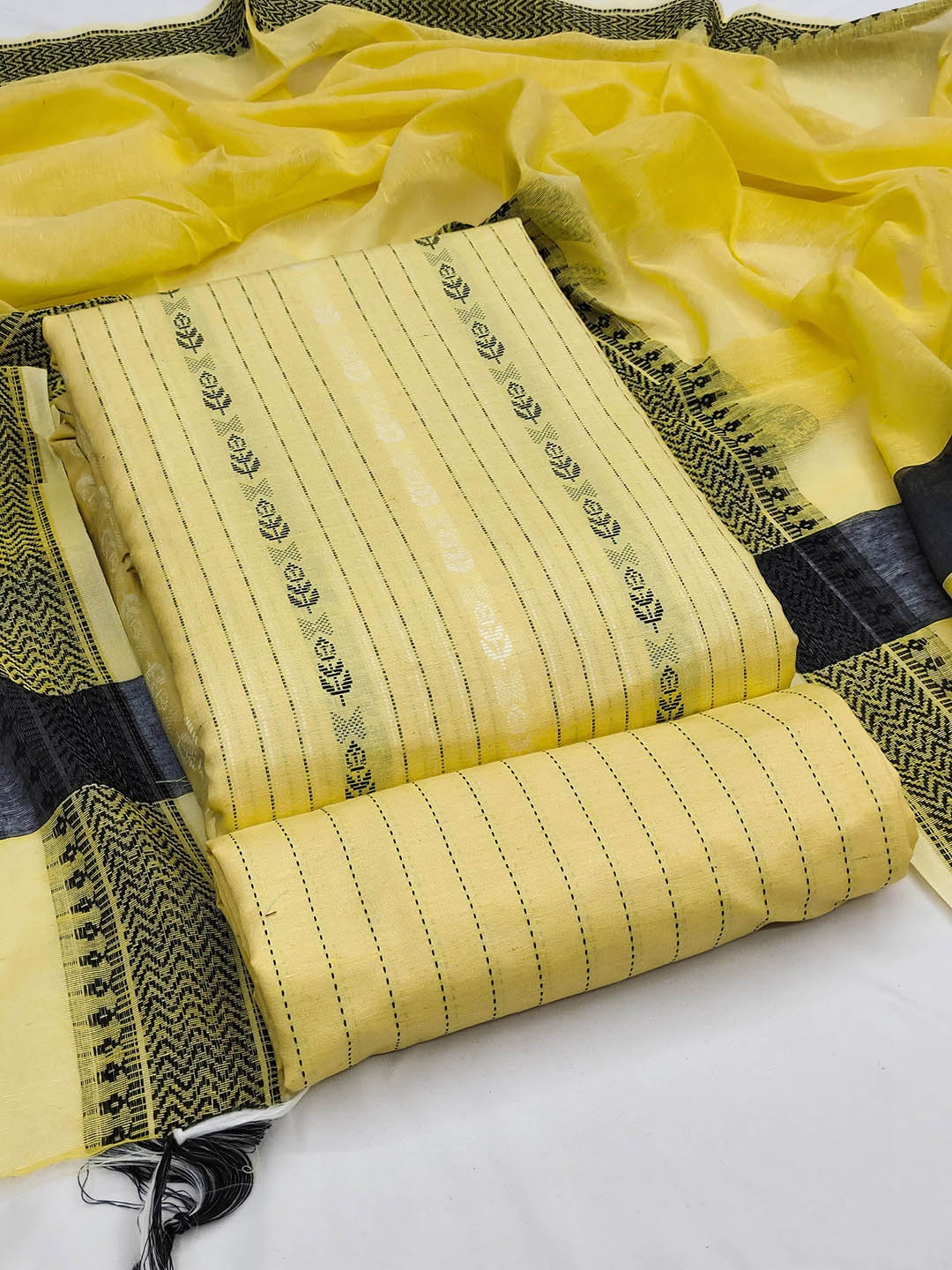 

Maroosh Geometric Unstitched Dress Material, Yellow