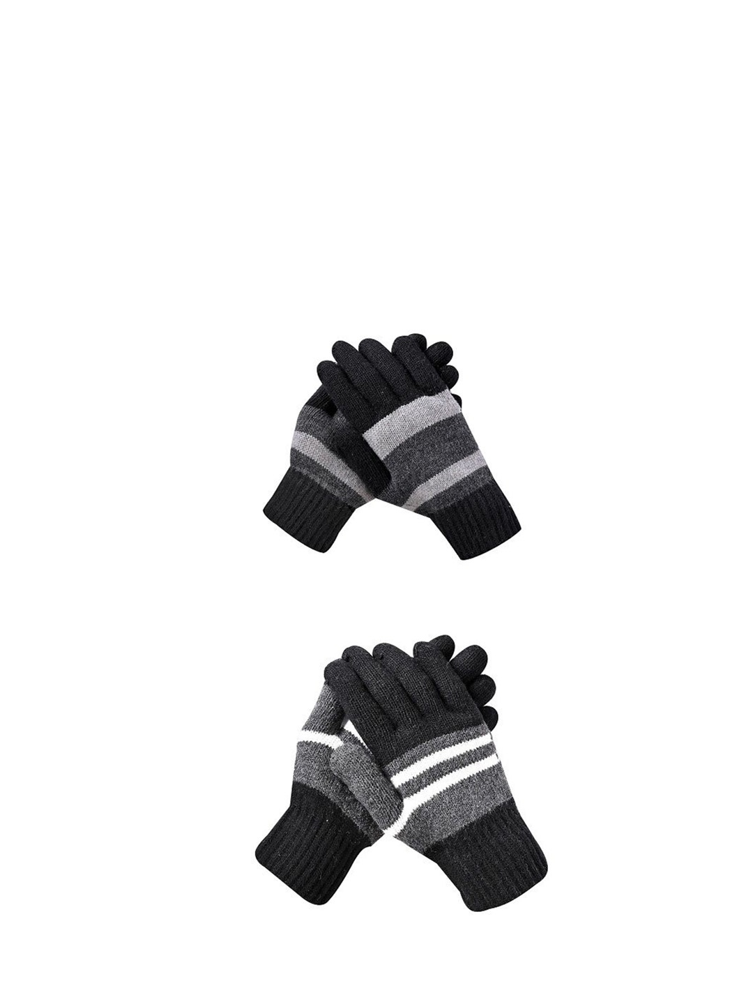 

LOOM LEGACY Men Striped Acrylic Winter Gloves, Black